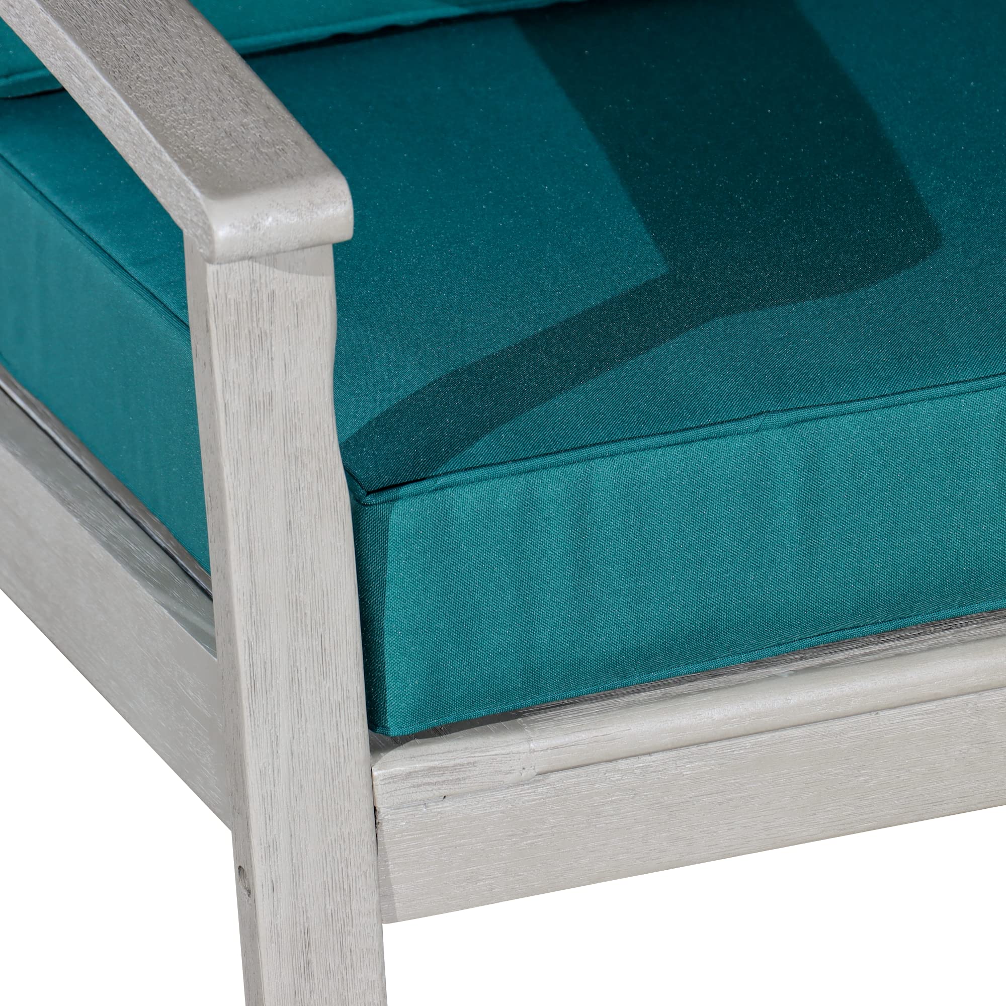 DTY Outdoor Living Longs Peak Deep Seat Eucalyptus Patio Chair - Weather-Resistant Driftwood Gray Finish with Dark Green Cushions - Perfect for Backyard, Garden, Poolside & Patio Relaxation