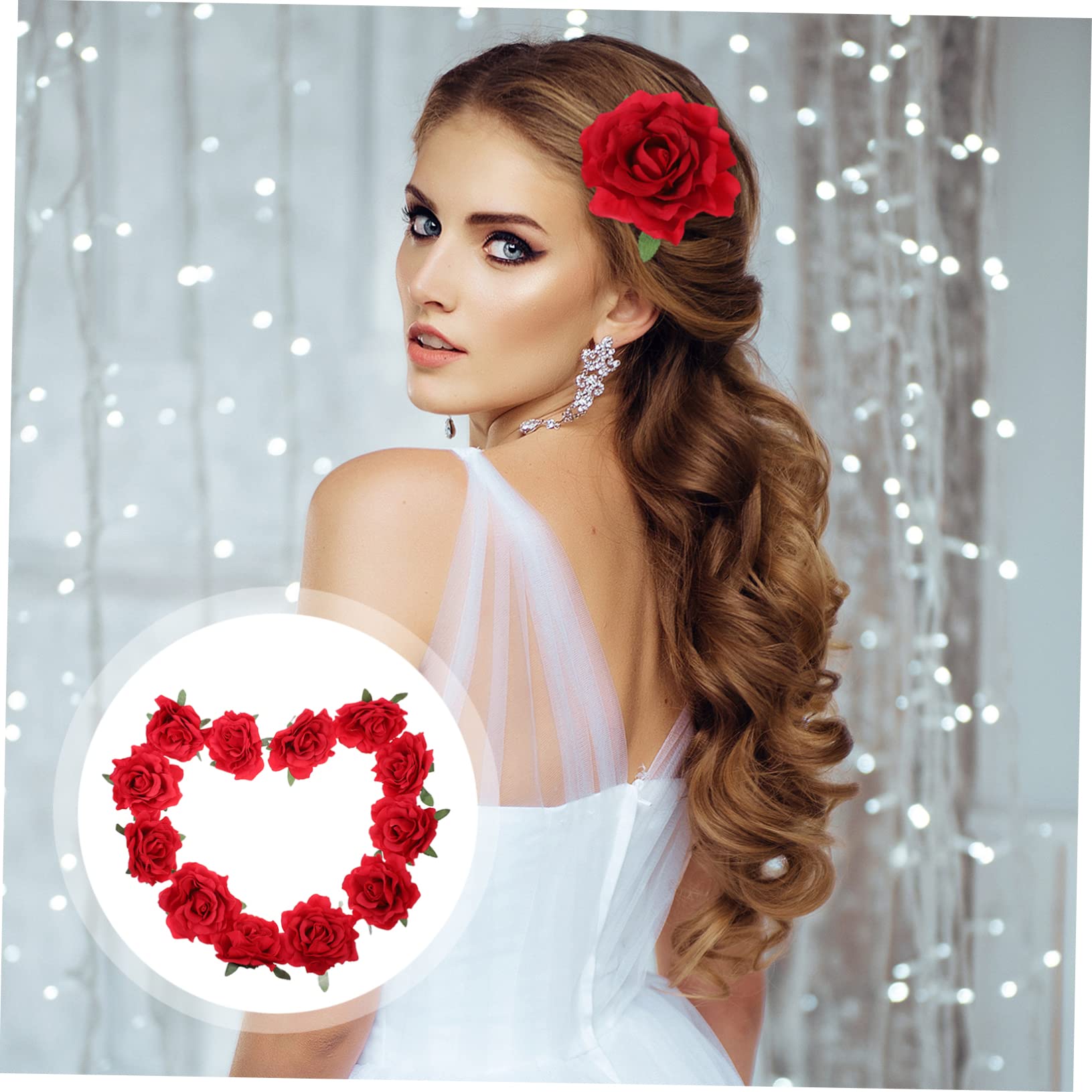 FOMIYES 12-Piece Red Artificial Rose Hair Clips Set for Women & Girls - Perfect for Weddings, Parties, and Special Occasions | Elegant Floral Hair Accessories for Bridal, Prom, and Daily Styling