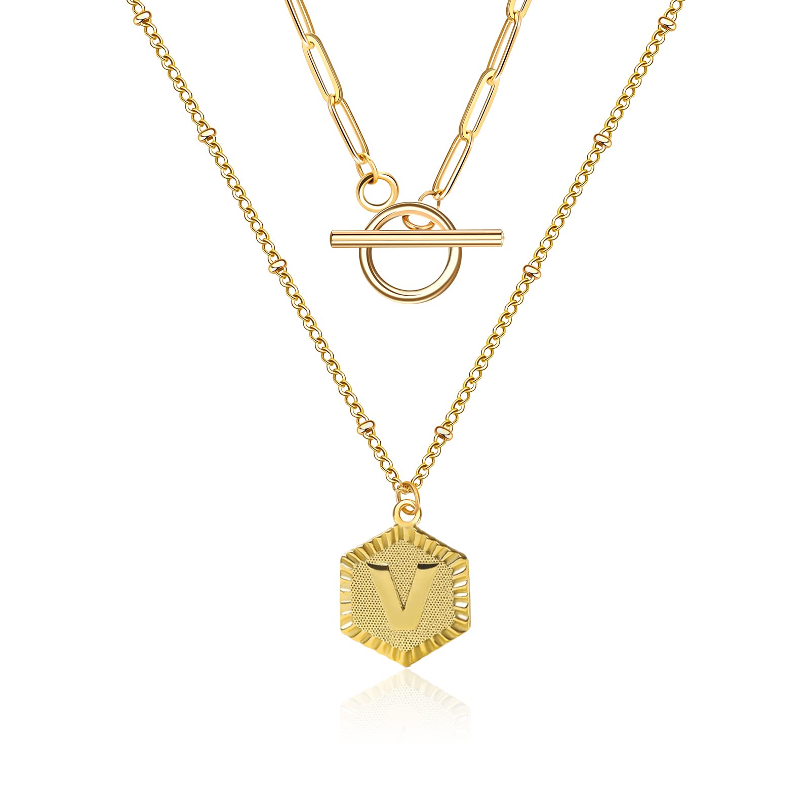 Layered Initial Necklaces for Women & Girls - 18k Gold Plated Letter Pendant Paperclip Chain Necklace, Personalized Dainty Choker Jewelry for Teens | Perfect for Gifts, Everyday Wear & Layering Styles