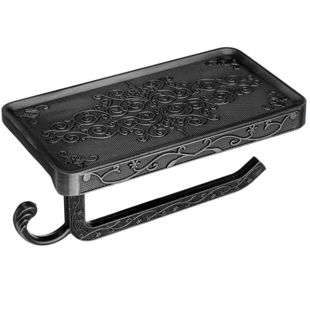 Vintage Wall-Mounted Toilet Paper Holder - Rustic Bathroom Tissue Roll Dispenser with Towel Hanger, Storage Shelf & Organizer | Space-Saving Bathroom Hardware (Black) - Perfect for Small Bathrooms, Powder Rooms & Vintage-Style Home Decor