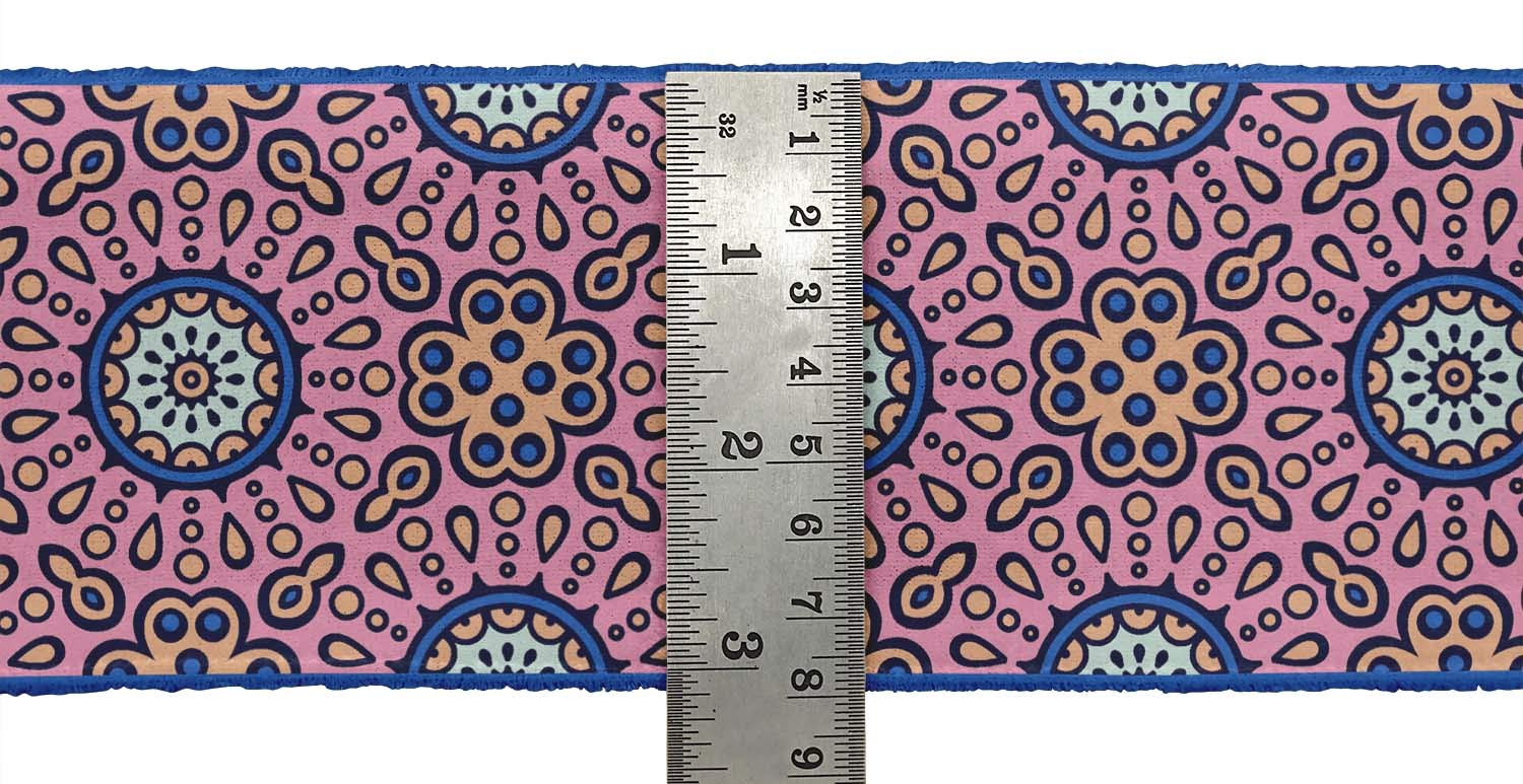 Indian Beautiful Art Pink Flower Mandala Printed Ribbon Trim - 9 Yard Dupion Fabric Lace for Crafts, Sewing, DIY Accessories (3 Inches Wide) - Perfect for Dressmaking, Home Decor & Gift Wrapping
