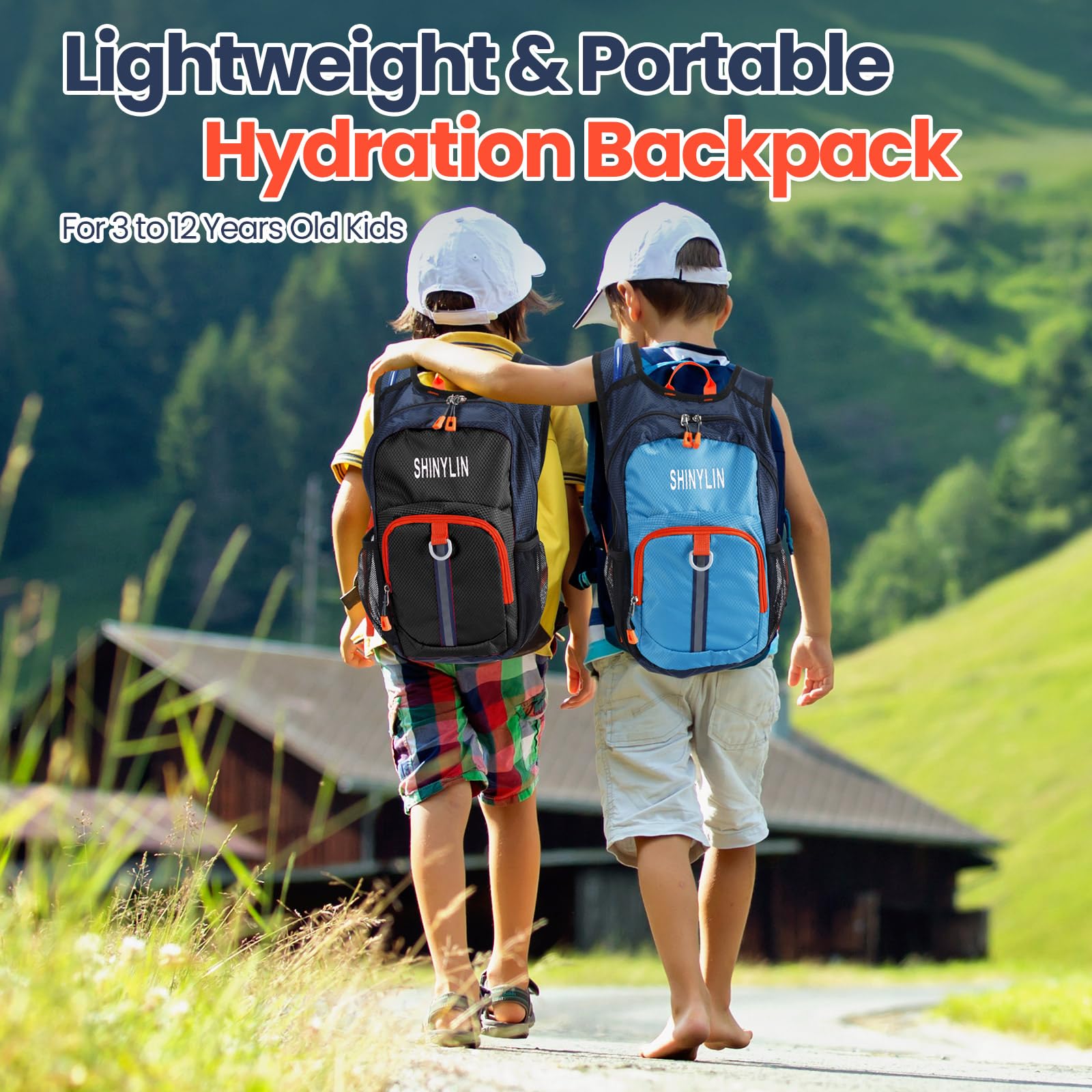 Shinylin 2 Pack Kids Hydration Backpack with 1.5L Water Bladder - Lightweight Hiking Backpack for Boys & Girls - Perfect for Biking, Running, Climbing & Outdoor Adventures