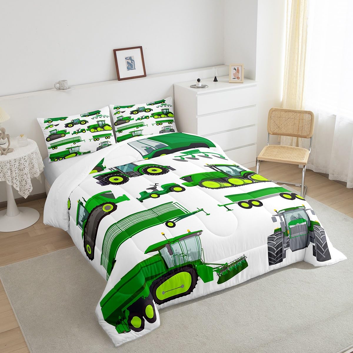 Kids Construction Truck Comforter Set Full Size - Boys Tractor & Excavator Bedding, Farm Machinery & Crane Quilt for Boys Girls Teens - Perfect for Construction Theme Bedrooms & Playrooms