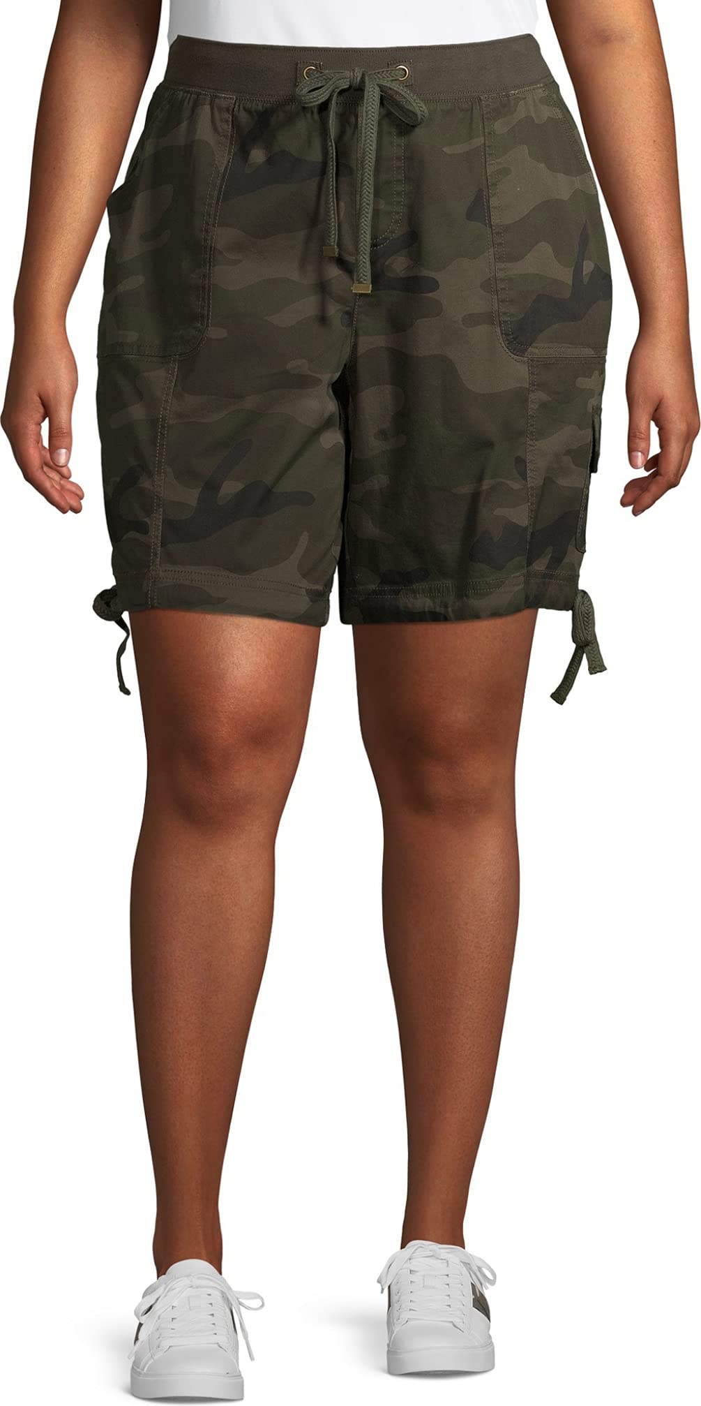 Terra & Sky Women's Plus Size Cargo Shorts - Mid Rise Stretch Denim Shorts for Casual Wear, Outdoor Activities & Summer Fashion