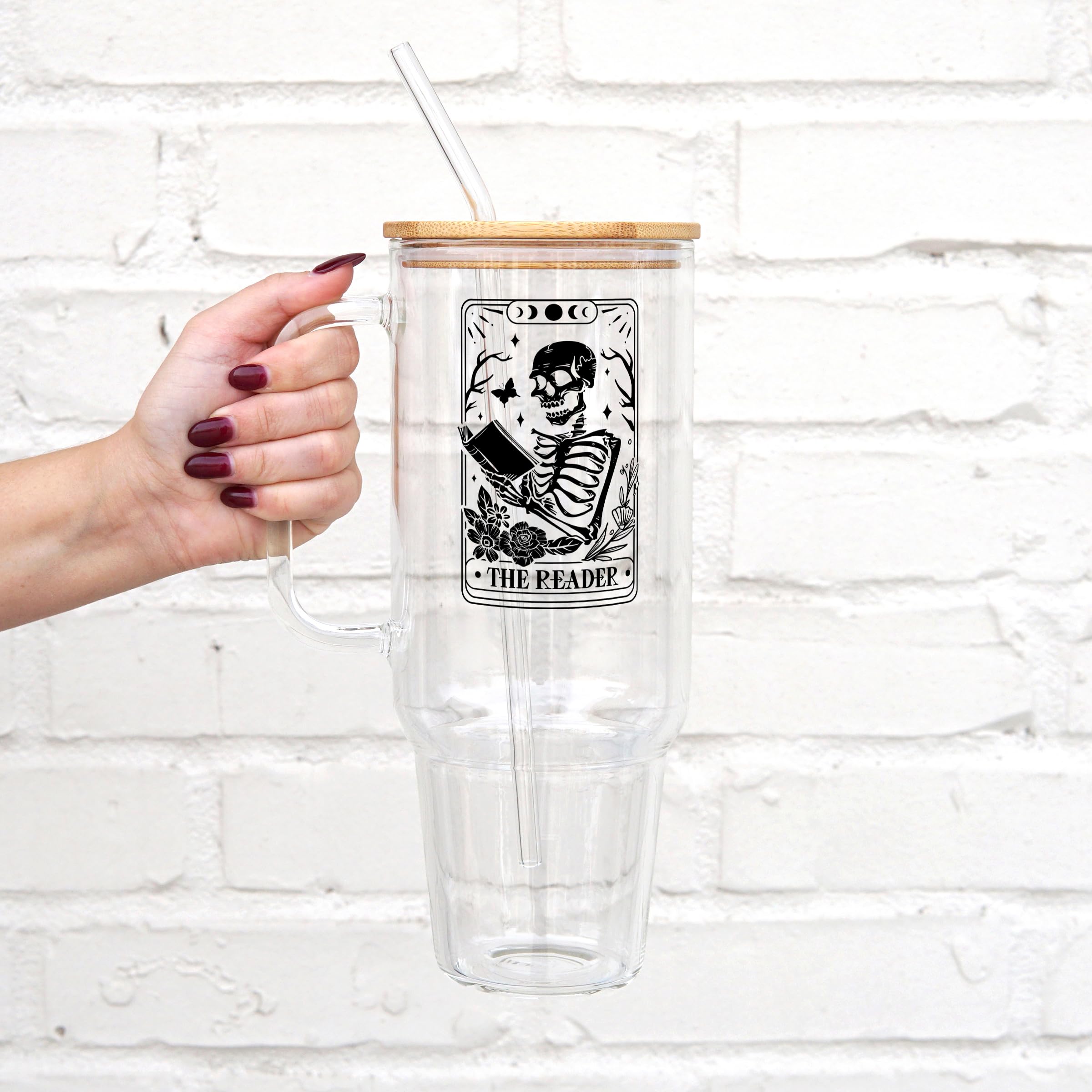 40oz Tarot Card Reader Glass Tumbler with Lid & Straw - Insulated Coffee Mug for Book Lovers, Aesthetic Handmade Drinkware - Perfect Gift for BookTok Fans, Readers & Beverage Enthusiasts - Great for Coffee, Tea & Cold Drinks at Home, Office or Reading Nook