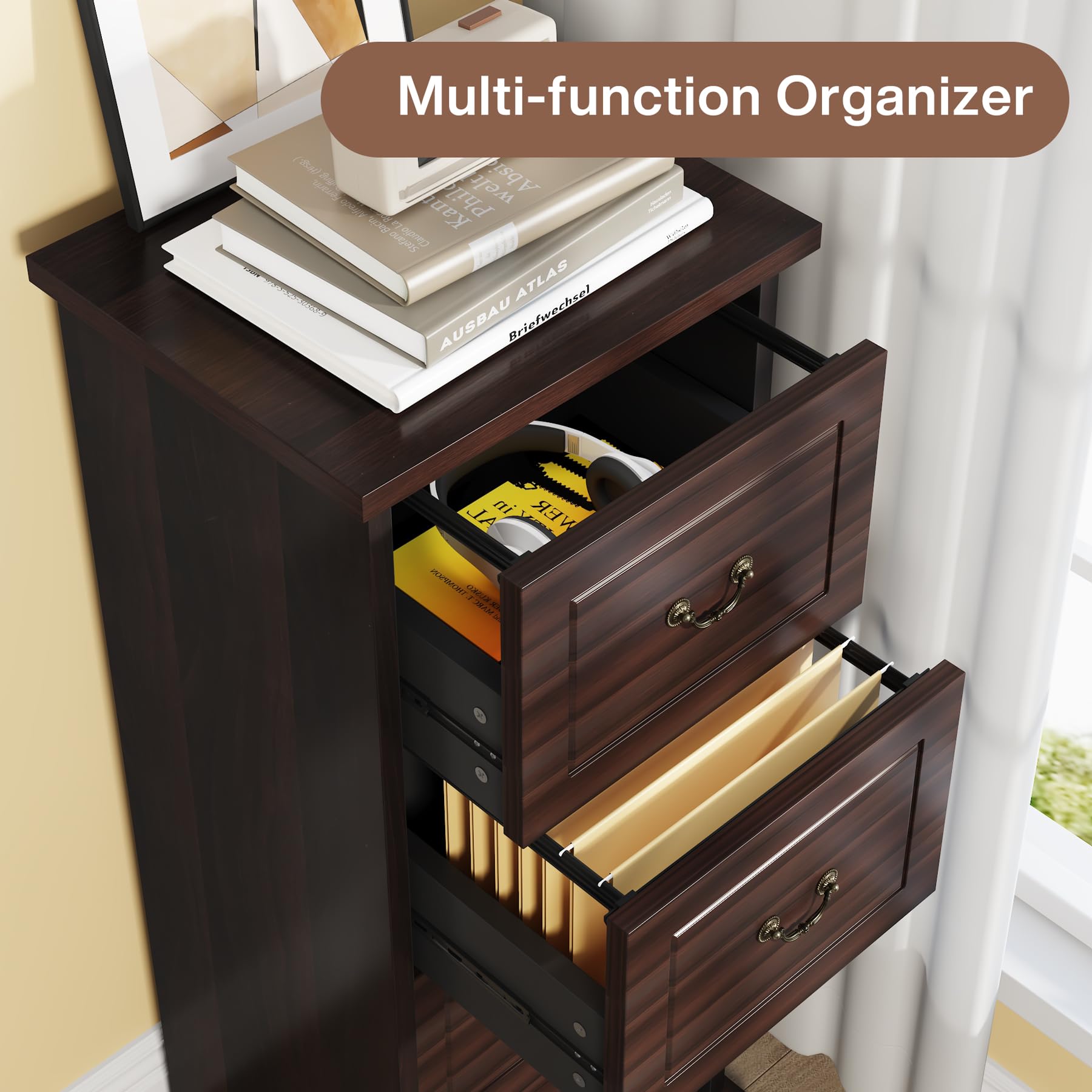 Tribesigns 4-Drawer Vertical File Cabinet - Wooden Home Office Storage for A4/Letter Size Documents | Space-Saving Narrow Tall Design for Home & Office Organization