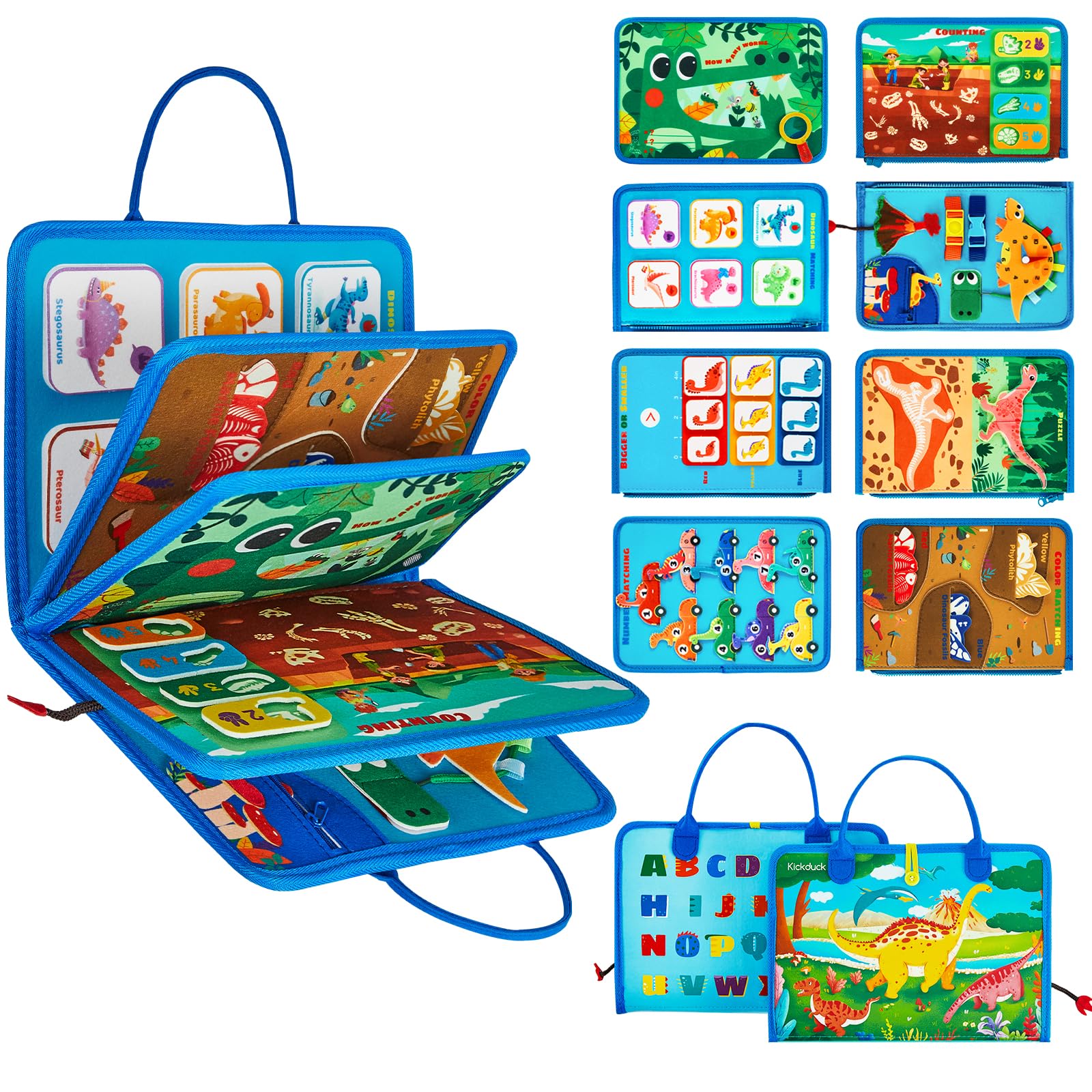 Montessori Busy Board Sensory Toys for 3-4 Year Old Kids - Dinosaur Themed Educational Travel Activity Toy for Toddlers | Perfect Birthday Gift, Airplane & Car Ride Entertainment, Preschool Learning Tool