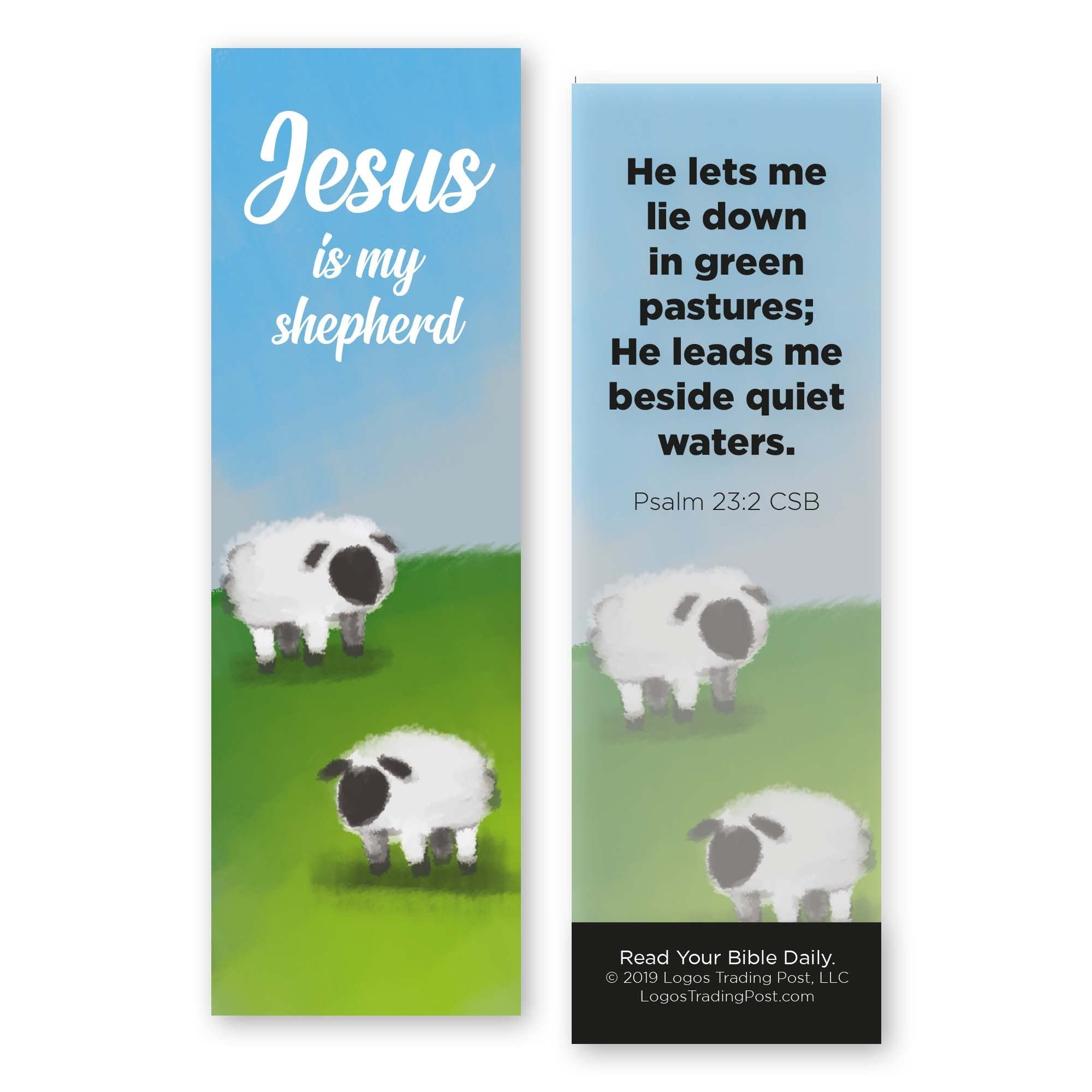Bulk Pack of 25 Christian Bookmarks for Kids - Jesus is My Shepherd Psalm 23:2 Bible Verse Book Markers, Sunday School Prizes & Scripture Gifts for Children & Youth - Perfect for Church Events, Bible Study Rewards & Religious Education