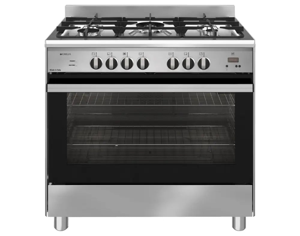 Emilia EM965GE 90cm Stainless Steel Dual Fuel Range Cooker with Electric Oven - Perfect for Home Kitchens & Professional Cooking
