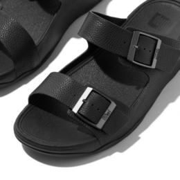FitFlop Men's Gogh Moc Tumbled Leather Slide Sandals - All Black | Comfortable Slip-On Shoes for Men | Perfect for Casual Wear, Beach & Poolside Relaxation