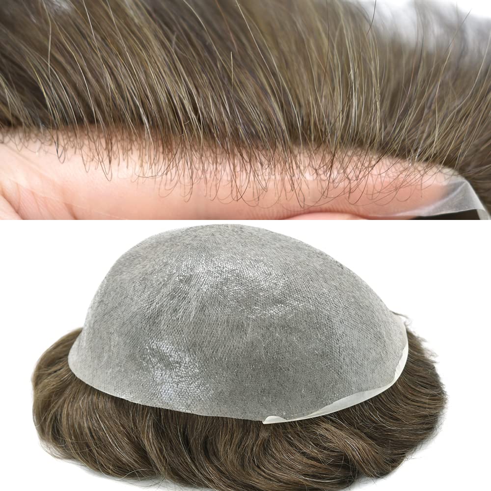 Ultra Thin Skin Toupee for Men - 0.06mm V-Looped PU Hair System with Indian Human Hair | Black, Brown, Blonde, Gray | Natural Hair Replacement Solution for Daily Wear & Special Occasions