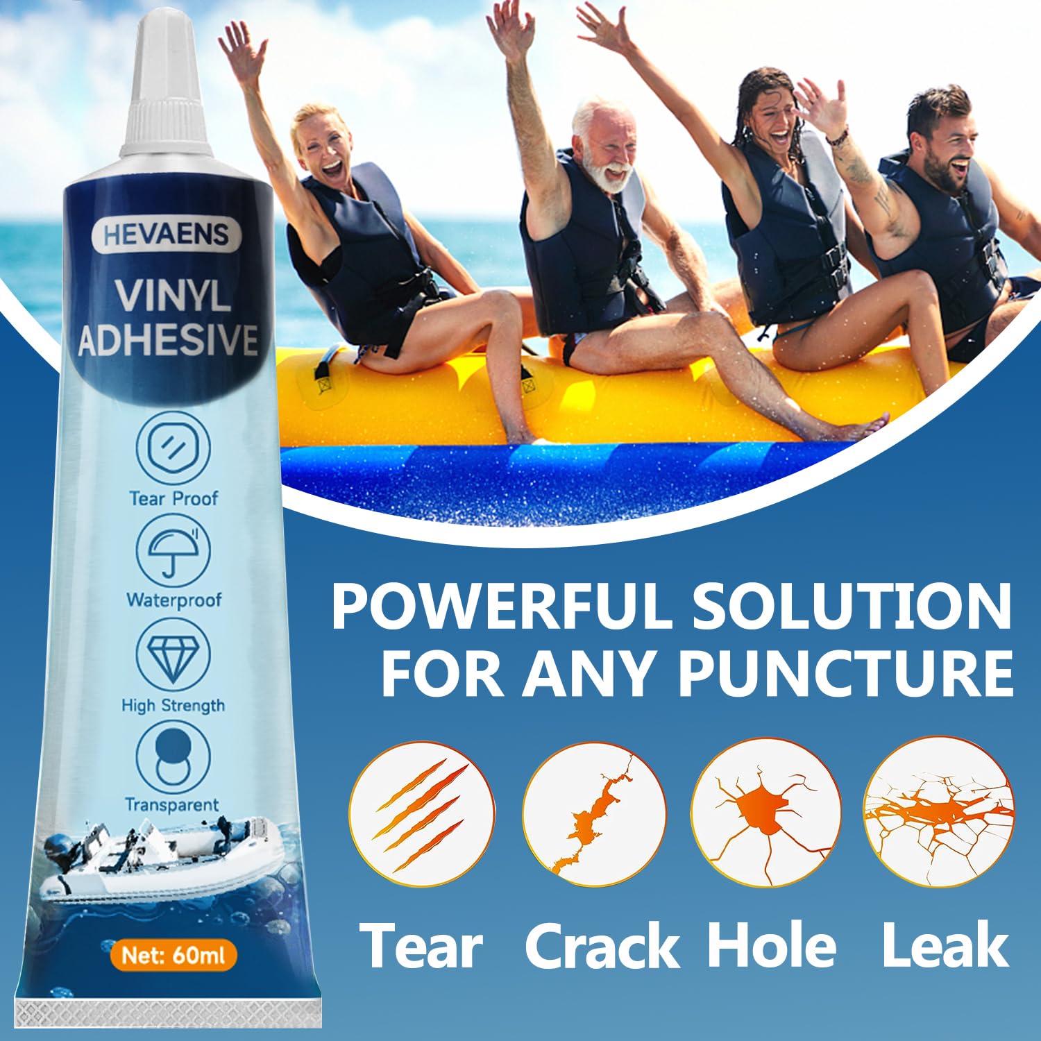 Waterproof TPU Air Mattress Patch Repair Kit - 60ml for PVC Boats, Hot Tubs, Tents, Swimming Rings & Inflatables | Quick Fix for Leaks | Perfect for Camping, Pool Parties & Outdoor Adventures