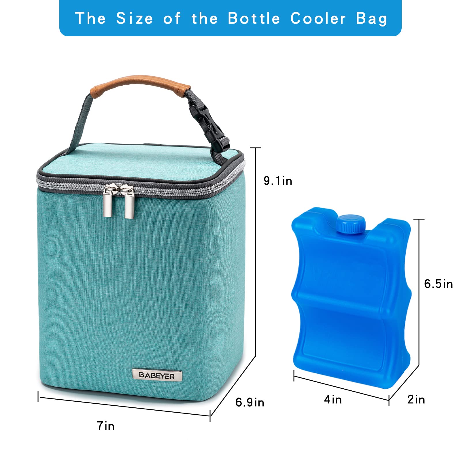 Premium Insulated Breast Milk Cooler Bag with 4 Ice Packs - Fits 9oz Baby Bottles for Nursing Moms & Daycare - Leakproof & Temperature Control - Perfect for Travel, Work & Outdoor Activities (Aqua Blue)