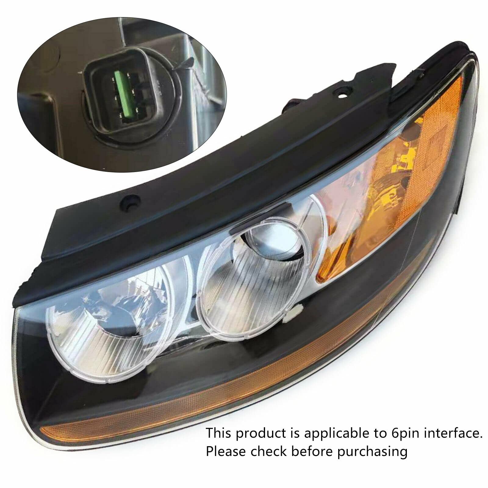 2007-2012 Hyundai Santa Fe Headlights Assembly - Xenon Headlamps Pair (Driver & Passenger Side) with Black Housing & 6-Pin Connector - Direct Replacement for 2008 2009 2010 Models - Perfect for Night Driving & Off-Road Adventures