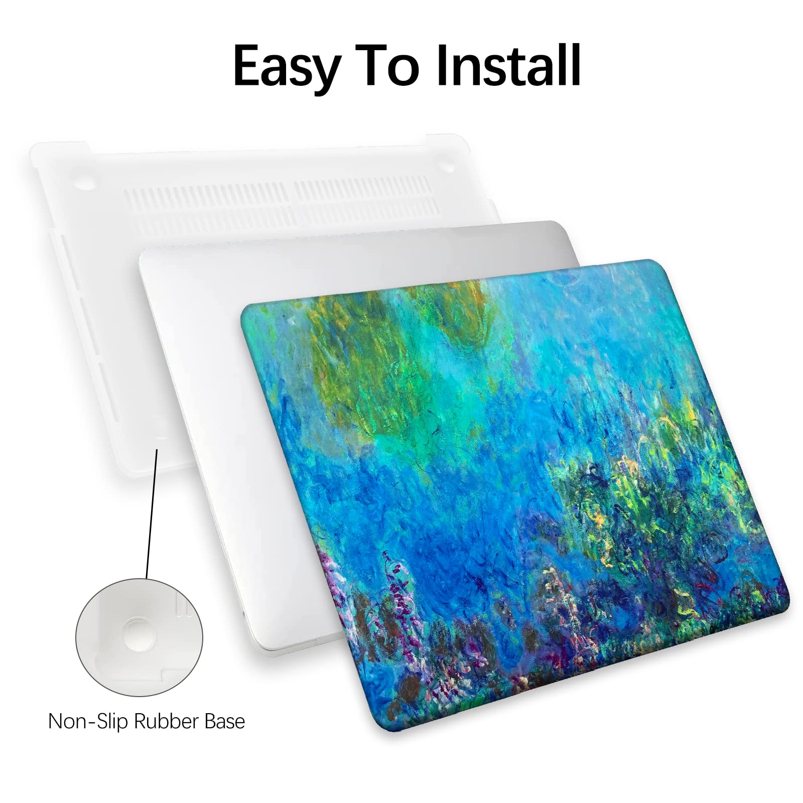 Berkin Arts MacBook Air 13 Inch Case Cover (2022-2018 Release A1932) with Touch ID - Includes Keyboard Cover & Screen Protector - Cloisonnism Design (Wisteria by Monet) - Perfect for Work, Travel & Home Office Use