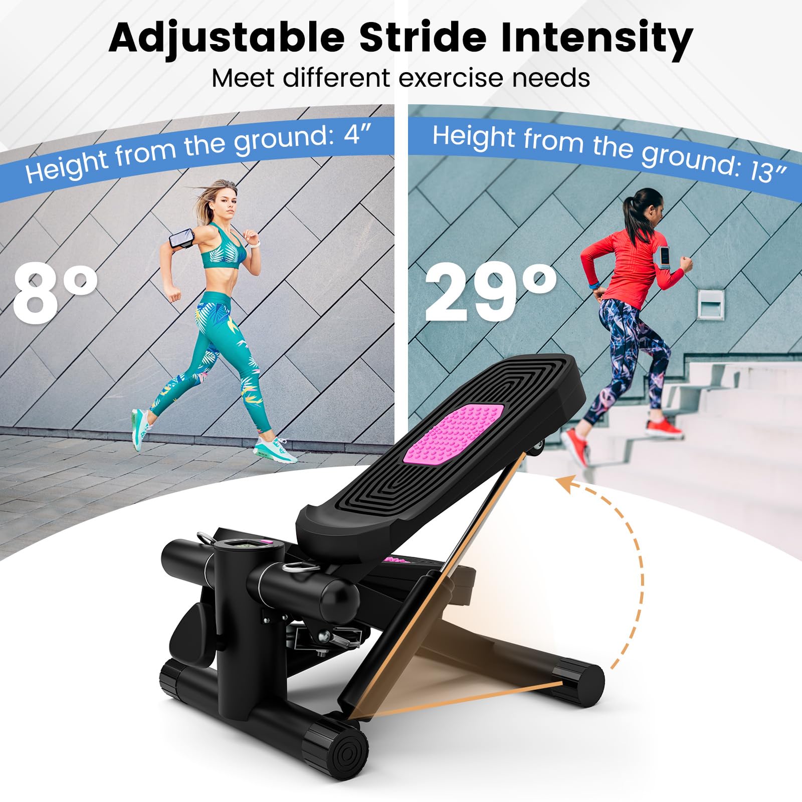 GYMAX Hydraulic Mini Stair Stepper with Resistance Bands & LCD Monitor - Portable Under Desk Cardio Equipment for Home Gym, Indoor Workout & Office Exercise - Compact Stepping Machine for Weight Loss & Fitness Training