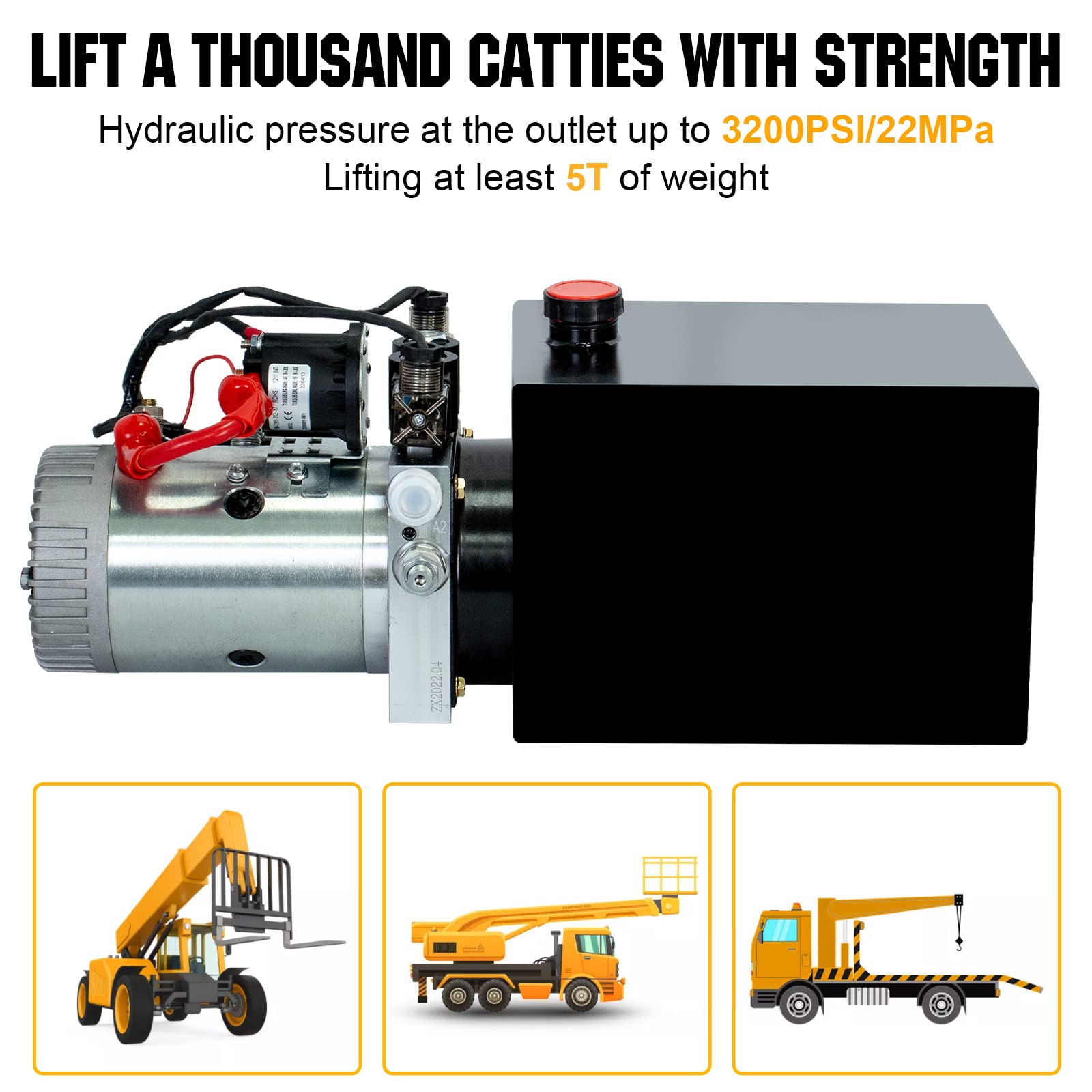DC HOUSE Electric Hydraulic Pump Unit with Metal Reservoir for Dump Trailer - Double Acting 10 Quart | Heavy Duty Hydraulic System for Dump Trailers, Construction Equipment & Farm Machinery