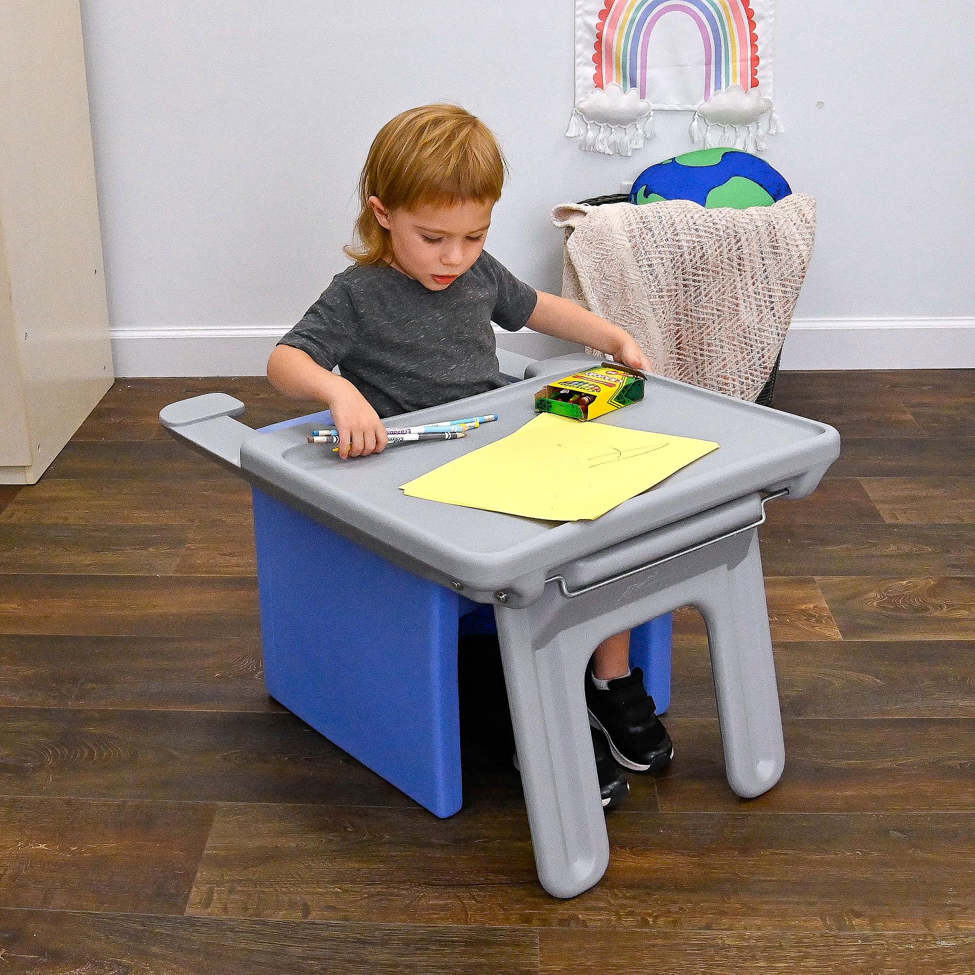 Children's Factory Edutray Kids Desk - Convertible Cube Chair to Desk, Space-Saving Toddler Study Table for Homeschool & Classroom - Gray | Perfect for Small Spaces & Early Learning Activities