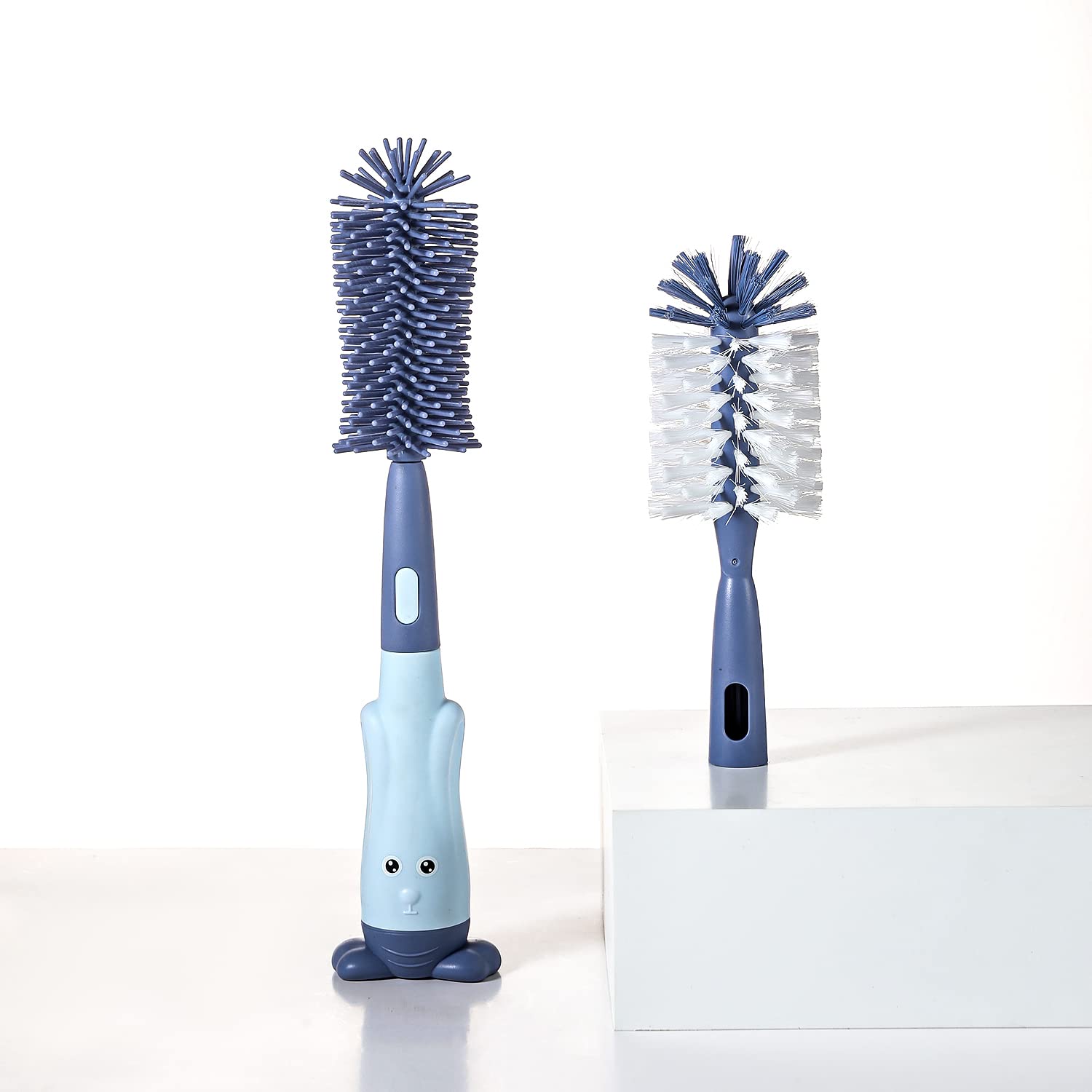 Premium Silicone & Nylon Bottle Cleaning Brush Set - Multi-Purpose Baby Bottle, Straw, Cup & Dish Scrubber - Durable Dark Blue Kitchen Cleaning Tools for Infant Feeding, Home & Travel Use