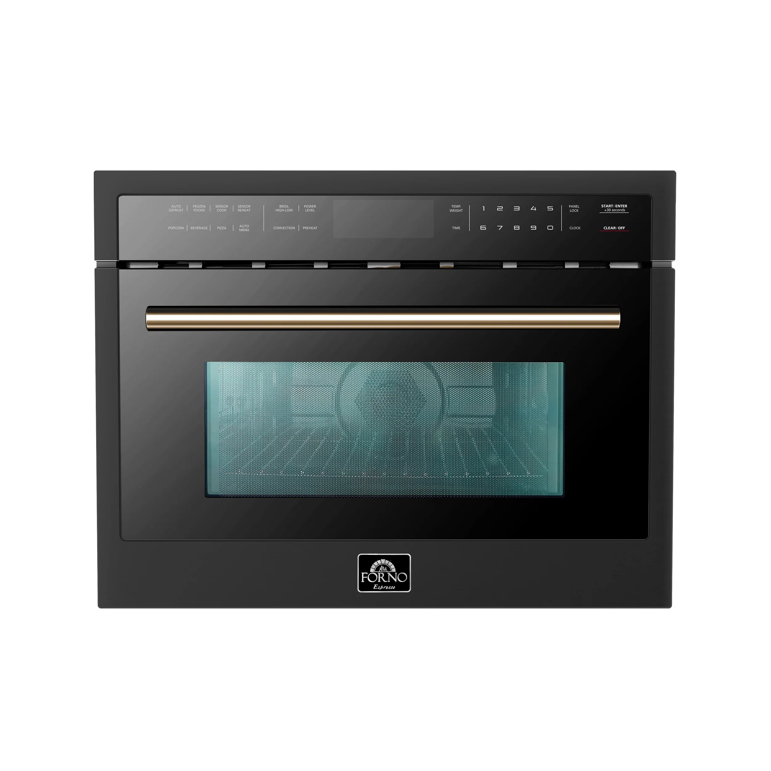Forno Espresso 24-Inch Built-In Microwave Oven with Antique Brass Handles - Black (Model FMWDR3093 24BLK) | Perfect for Modern Kitchens, Small Spaces & Stylish Home Upgrades