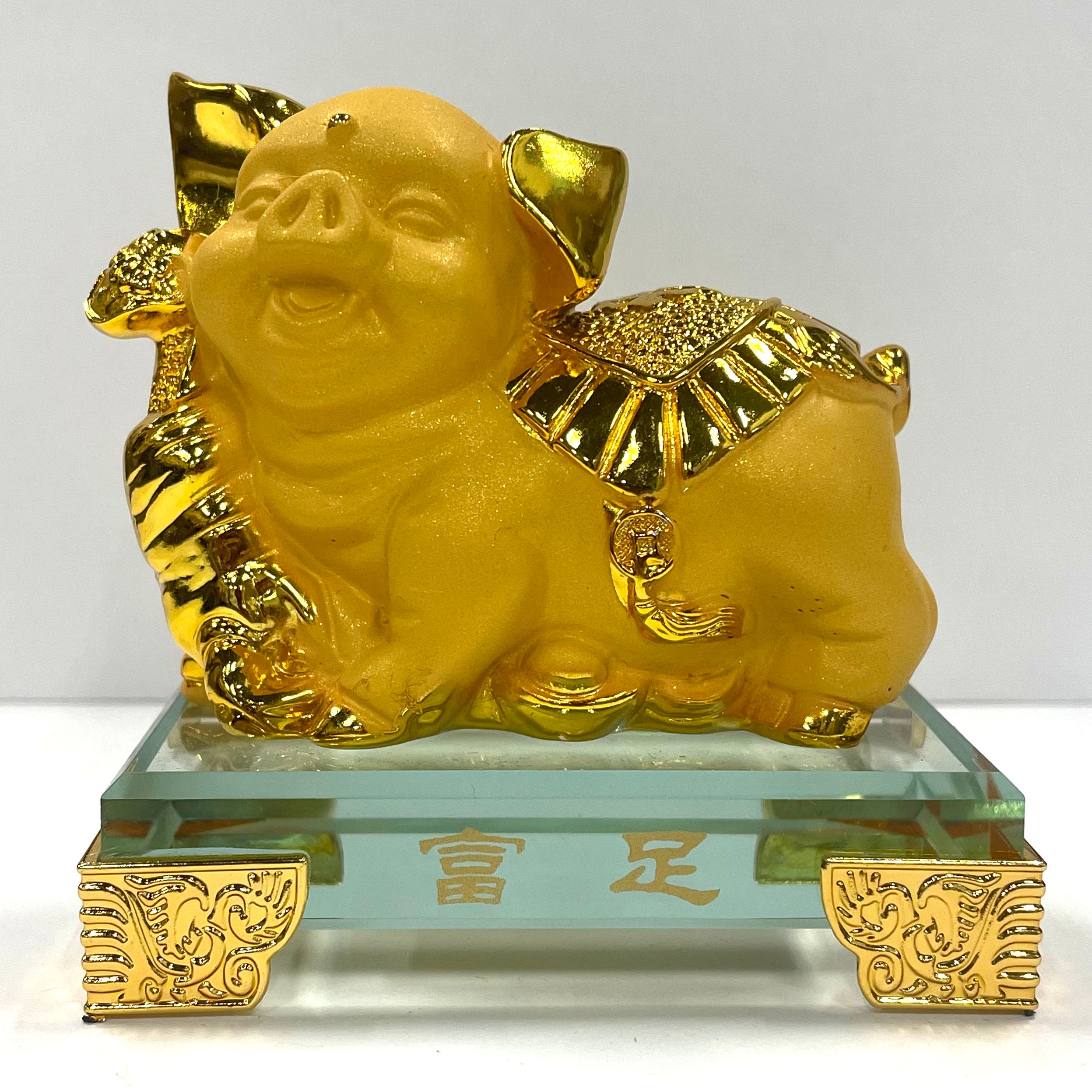Chinese New Year Zodiac Glass Figurine - Lucky Pig Statue for Home Decor & Collectible Gift | Perfect for Lunar New Year Celebrations, Office Desk Display & Feng Shui Decorations