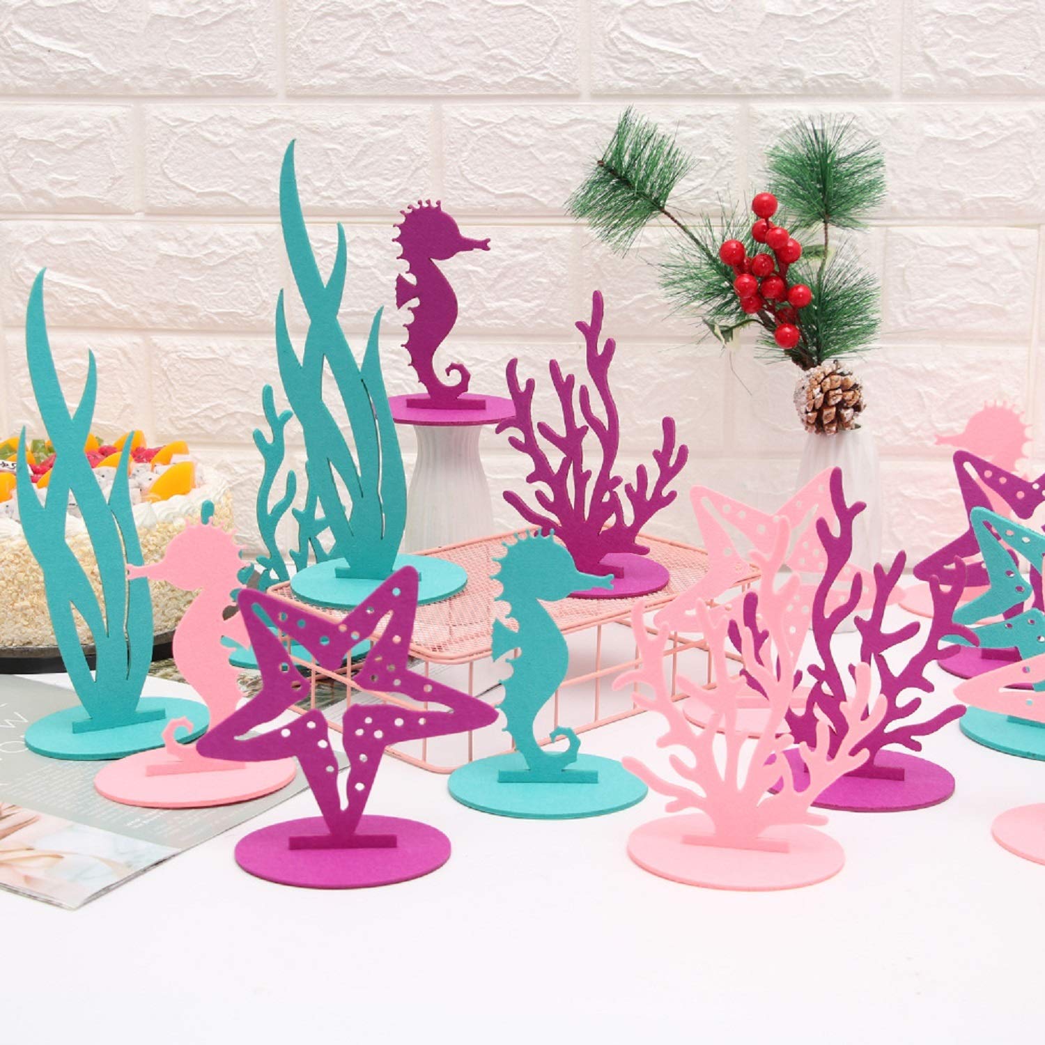 DIY Mermaid Party Felt Decorations Kit - 20PCS Ocean Themed Birthday & Graduation Party Supplies - Table Centerpieces, Wall Decor, Photo Booth Props for Girls' Under the Sea Celebration