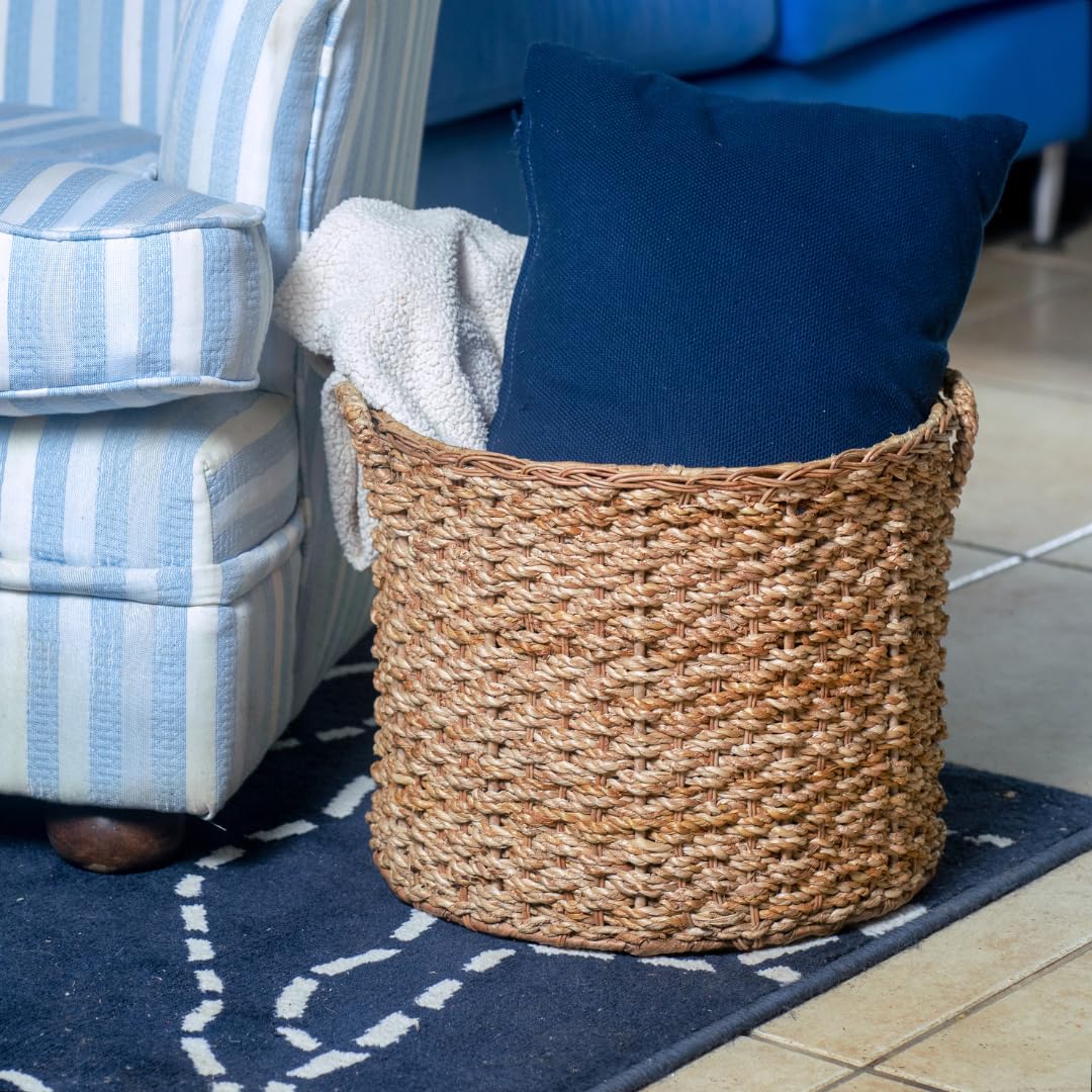 Large Round Woven Wicker Rattan Storage Basket with Handles - Natural Decor Organizer for Baby Toys, Laundry, Magazines & Towels | Perfect for Nursery, Bathroom & Living Room Organization