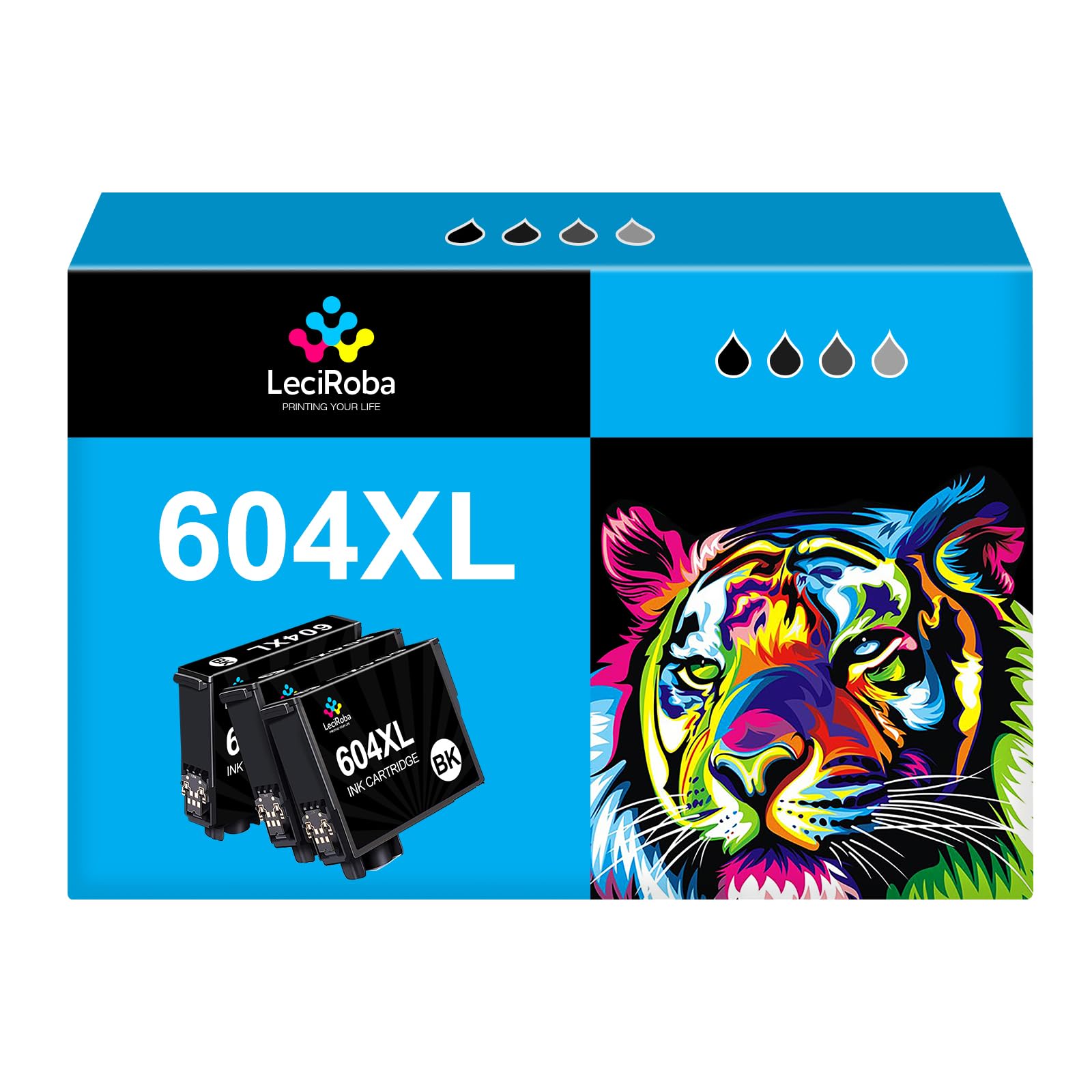 LeciRoba 604XL Ink Cartridges for Epson Printers (3-Black) - Home & Office Use