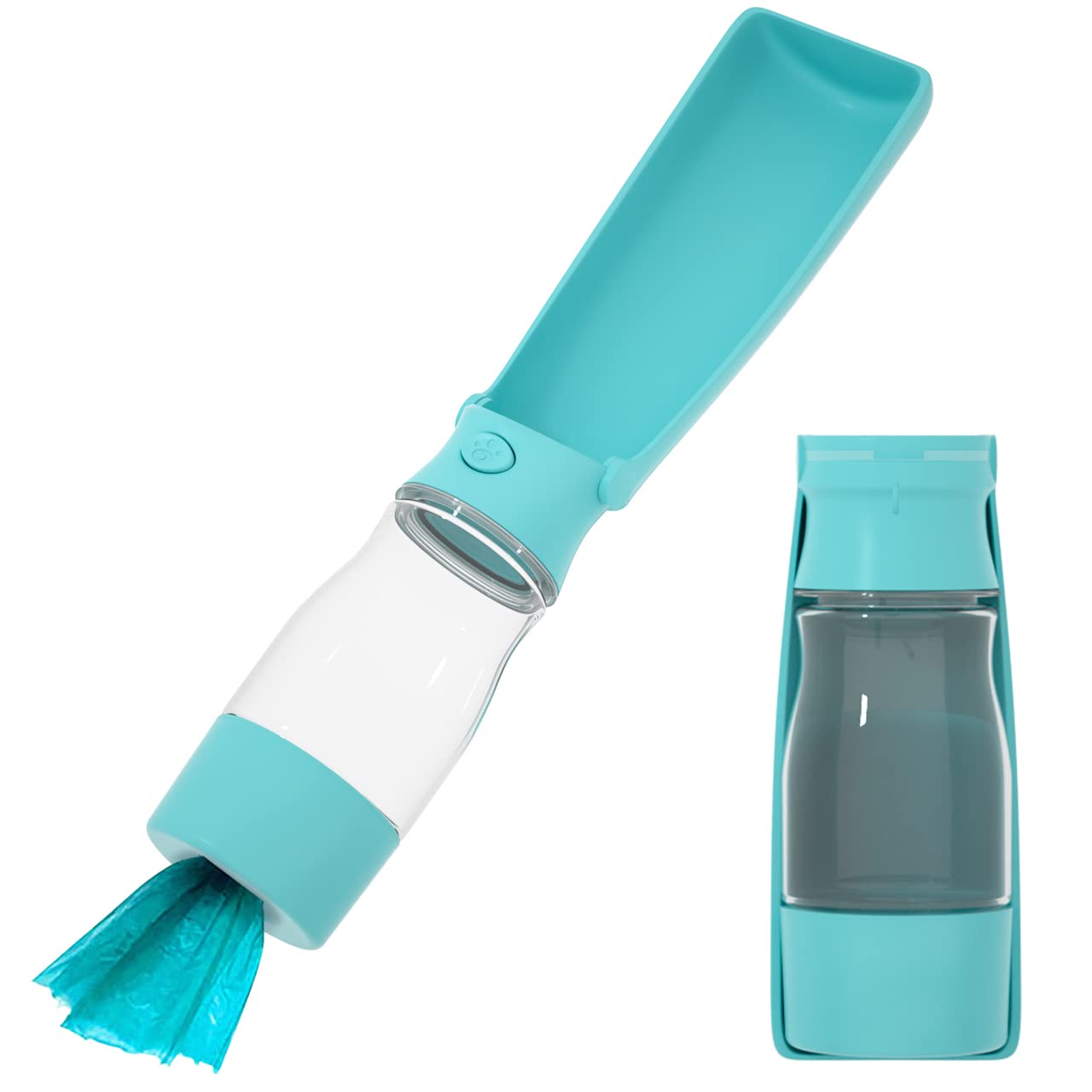 EBANTON 11oz Portable Dog Water Bottle with Poop Bag Dispenser - Leak Proof, Foldable, BPA Free Pet Travel Water Bottle for Walking, Hiking, Camping & Outdoor Adventures - Perfect for Dogs On The Go