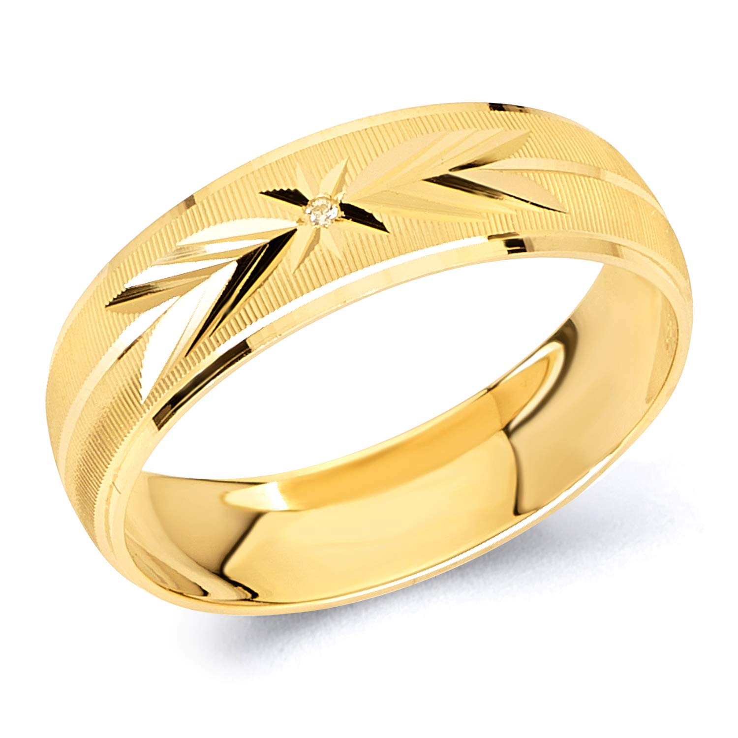 Wellingsale 14k Yellow Gold Men's Wedding Band - Solid Polished Diamond Cut Cubic Zirconia Ring for Him - Perfect for Engagement, Anniversary & Special Occasions