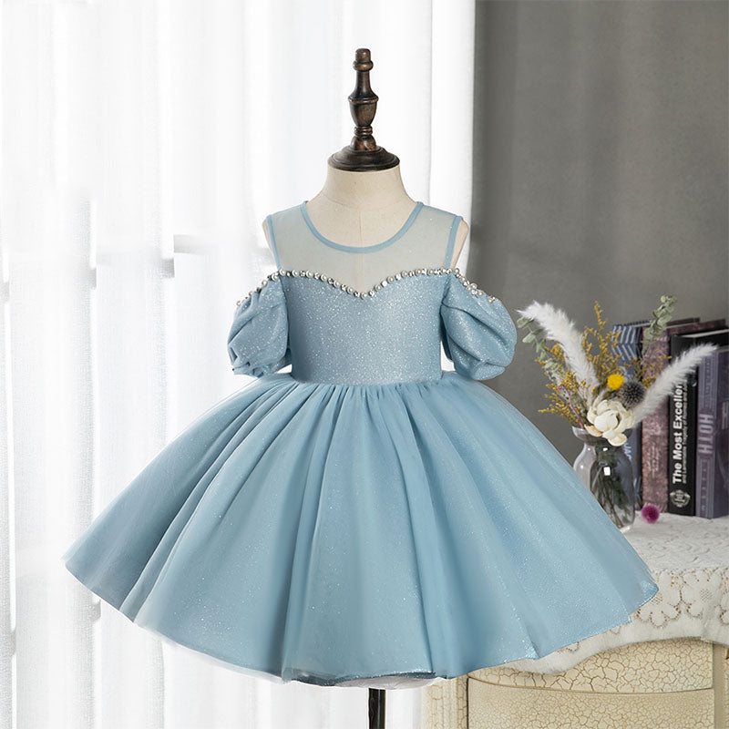 Toddler Girl's Fluffy Off-Shoulder Puff Sleeve Dress for Birthday Party, Prom & Special Occasions - Cute Baby Girl Formal Outfit for Photoshoots & Celebrations