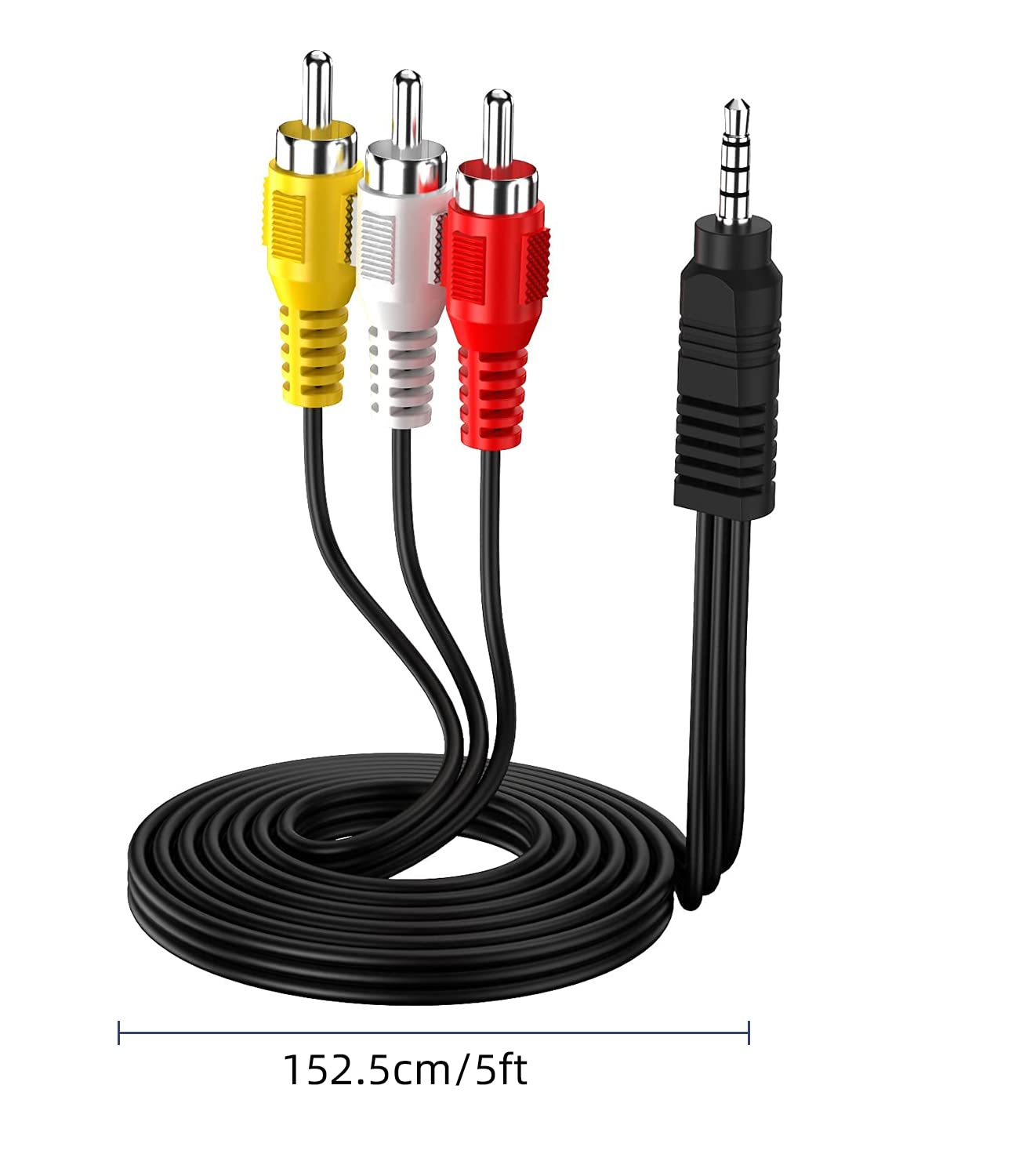 3.5mm to RCA AV Cable for Camcorder, Handycam, TV, Smartphones, MP3, Tablets, Speakers, Home Theater - 5ft | Ideal for Home Entertainment, Video Playback, and Audio Connectivity