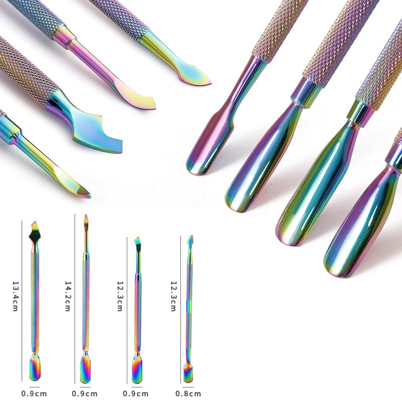 Professional Stainless Steel Cuticle Pushers 4-Piece Set - Perfect for Manicure, Pedicure & Nail Care at Home or Salon