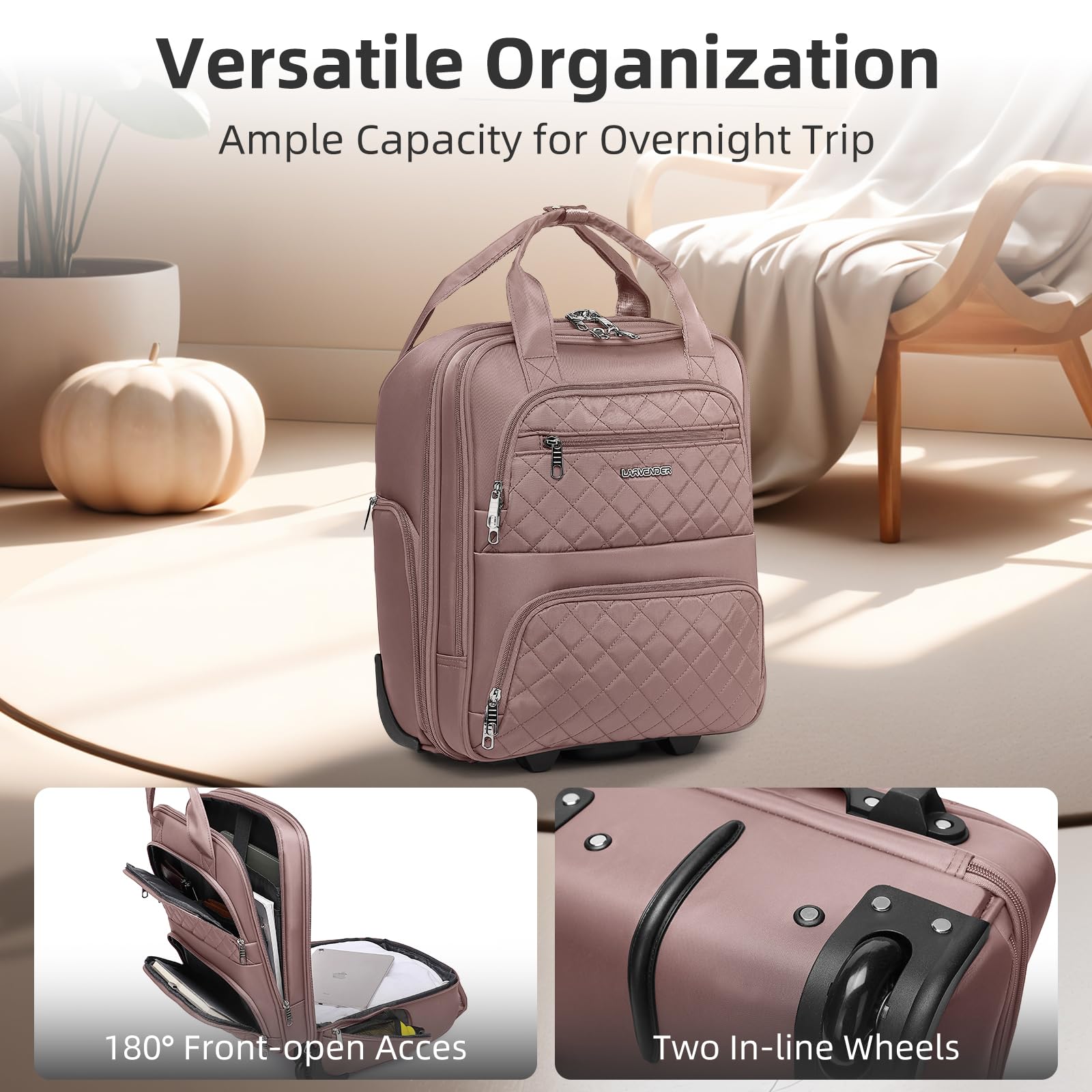 Lavender 16-Inch Underseat Carry-On Luggage Set with Wheels - Lightweight Softside Overnight Suitcase for Men & Women (3-Piece Set, Pink) - Perfect for Air Travel, Business Trips & Weekend Getaways