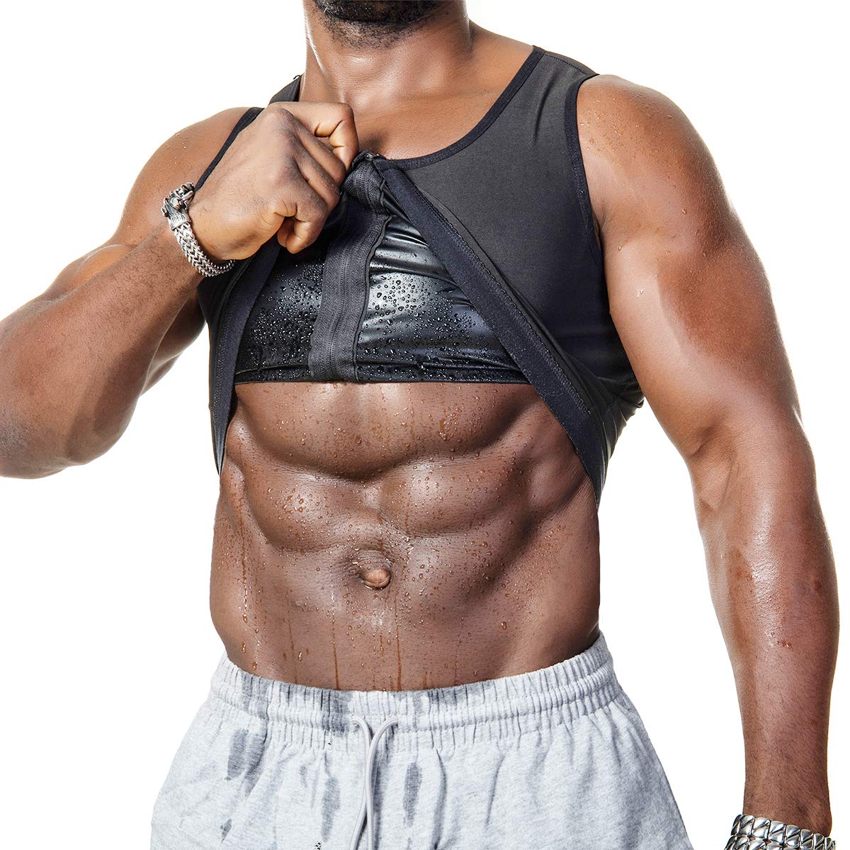 Men's Sauna Sweat Vest for Weight Loss - Polymer Waist Trainer Body Shaper Slimming Tank Top with Zipper - Perfect for Gym, Workout & Postpartum Recovery