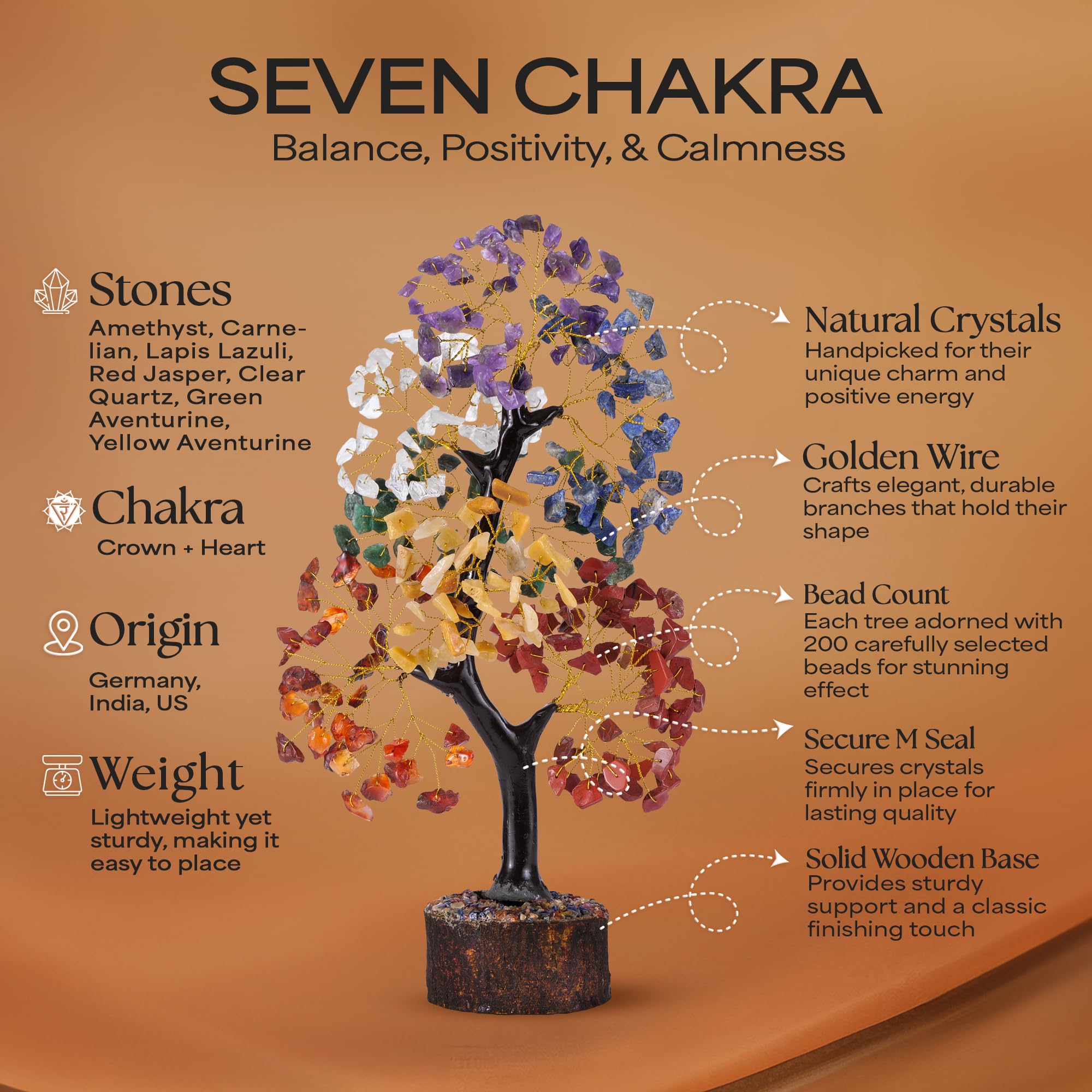 7 Chakra Gemstone Tree with Healing Pendant - Feng Shui Crystal Bonsai for Home & Office Decor (10-12 Inches) | Spiritual Gift for Women, Meditation Room Centerpiece, Desk Accessories & Positive Energy Decor