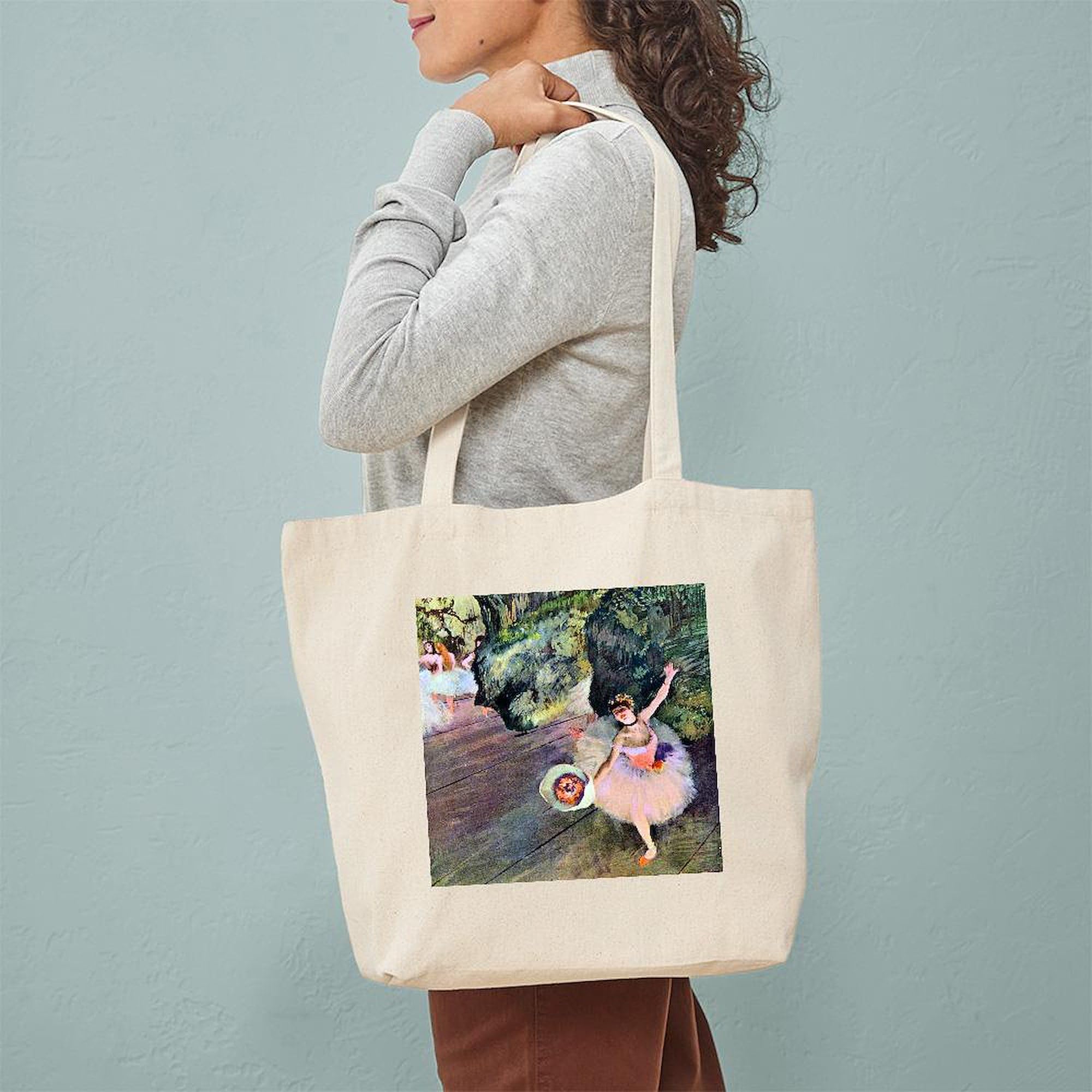 Edgar Degas Dancer With Flowers Canvas Tote Bag - Reusable Natural Shopping Bag for Women, Grocery, Beach & Work - Eco-Friendly Cotton Tote with Art Print