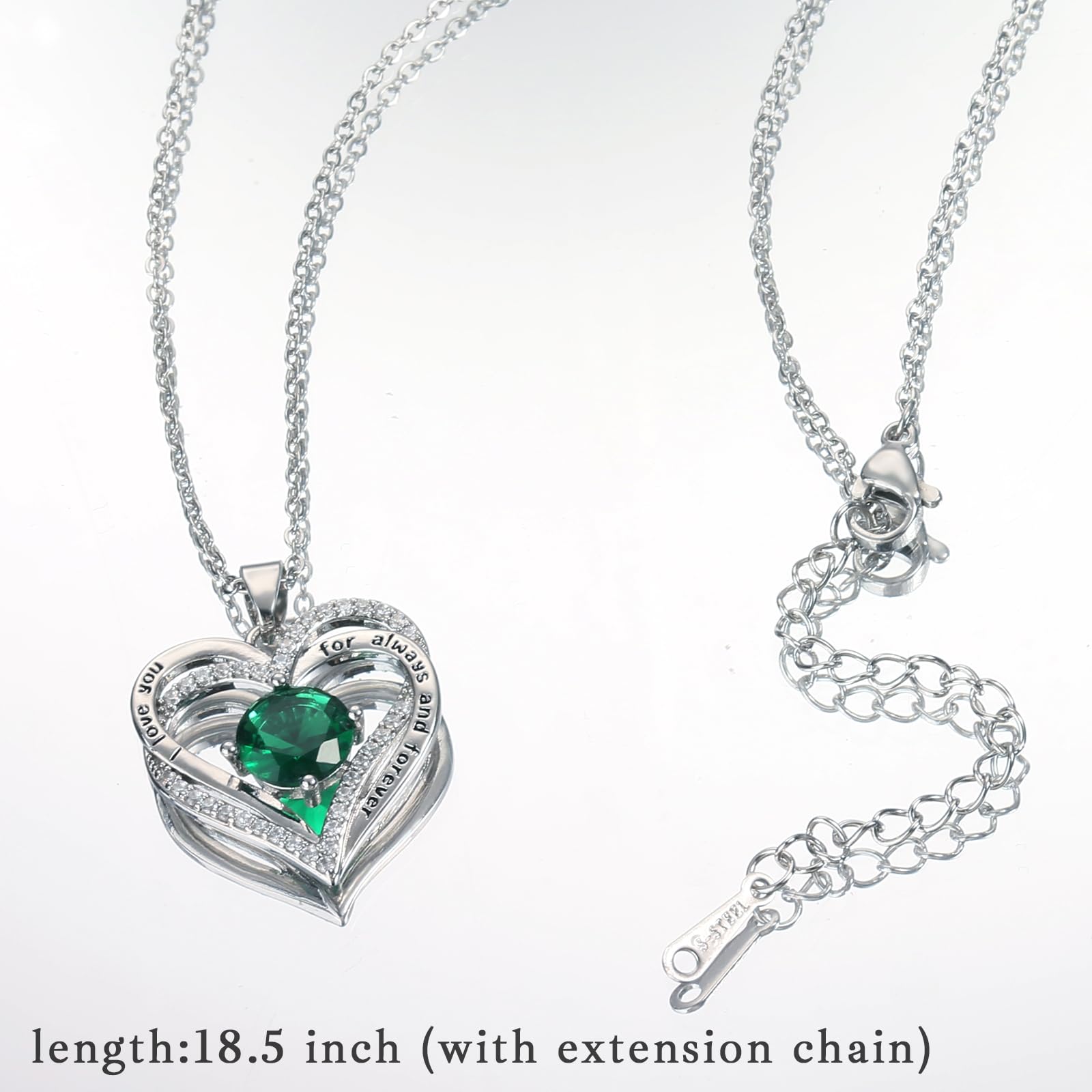 Elegant Silver Heart Necklace for Women - Emerald Birthstone Jewelry, Perfect Birthday Gift for Mom & Anniversary Present | Ideal for Special Occasions & Everyday Wear