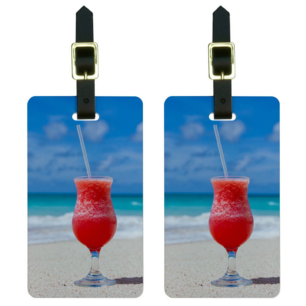 Caribbean Beach Cocktail Luggage Tags - Set of 2 Tropical Drink Themed Suitcase ID Tags for Travel Accessories | Perfect for Cruise Vacations, Beach Trips & Tropical Getaways