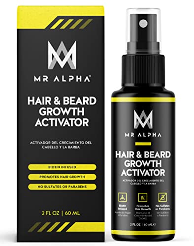 MR ALPHA Biotin Hair Growth Serum & Beard Growth Booster - Natural Hair Oil for Dry Damaged Hair Repair - Hair Growth Treatment for Men & Women - 2oz - Promotes Thicker Fuller Hair for Daily Use & Styling