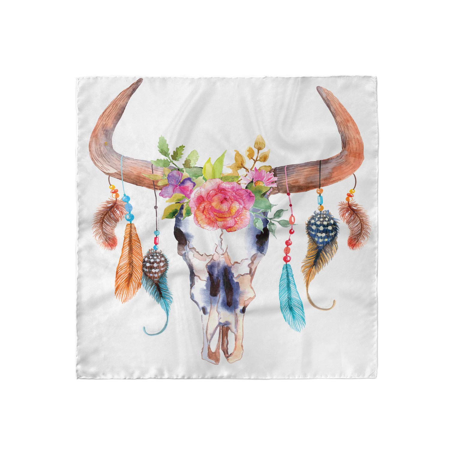 Ambesonne Watercolor Headscarf - Bohemian Bull Skull & Plant Print Hijab Scarf for Women - Perfect for Boho Fashion, Beach Cover-Up, and Everyday Stylish Accessory