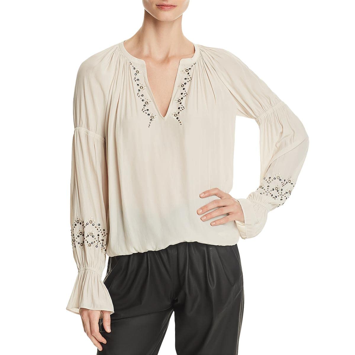 Ramy Brook Women's Antonia Embellished Long Sleeve Blouse | Elegant Embroidered Party Top for Work, Dinner & Special Occasions