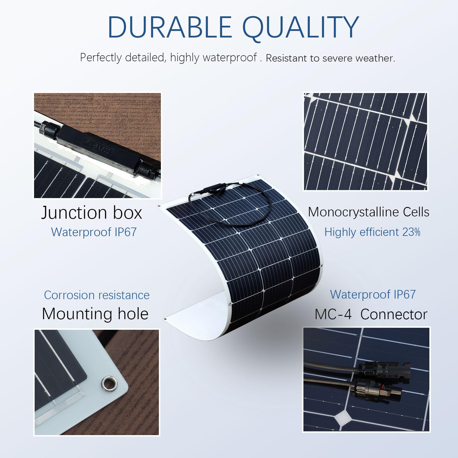 200W Flexible Solar Panel Kit - 2pcs 100W Monocrystalline Solar Panels with Charge Controller & PV Connector for RV, Boat, Cabin, Tent, Car, Trailer - Perfect for Off-Grid Power & 12V Battery Charging