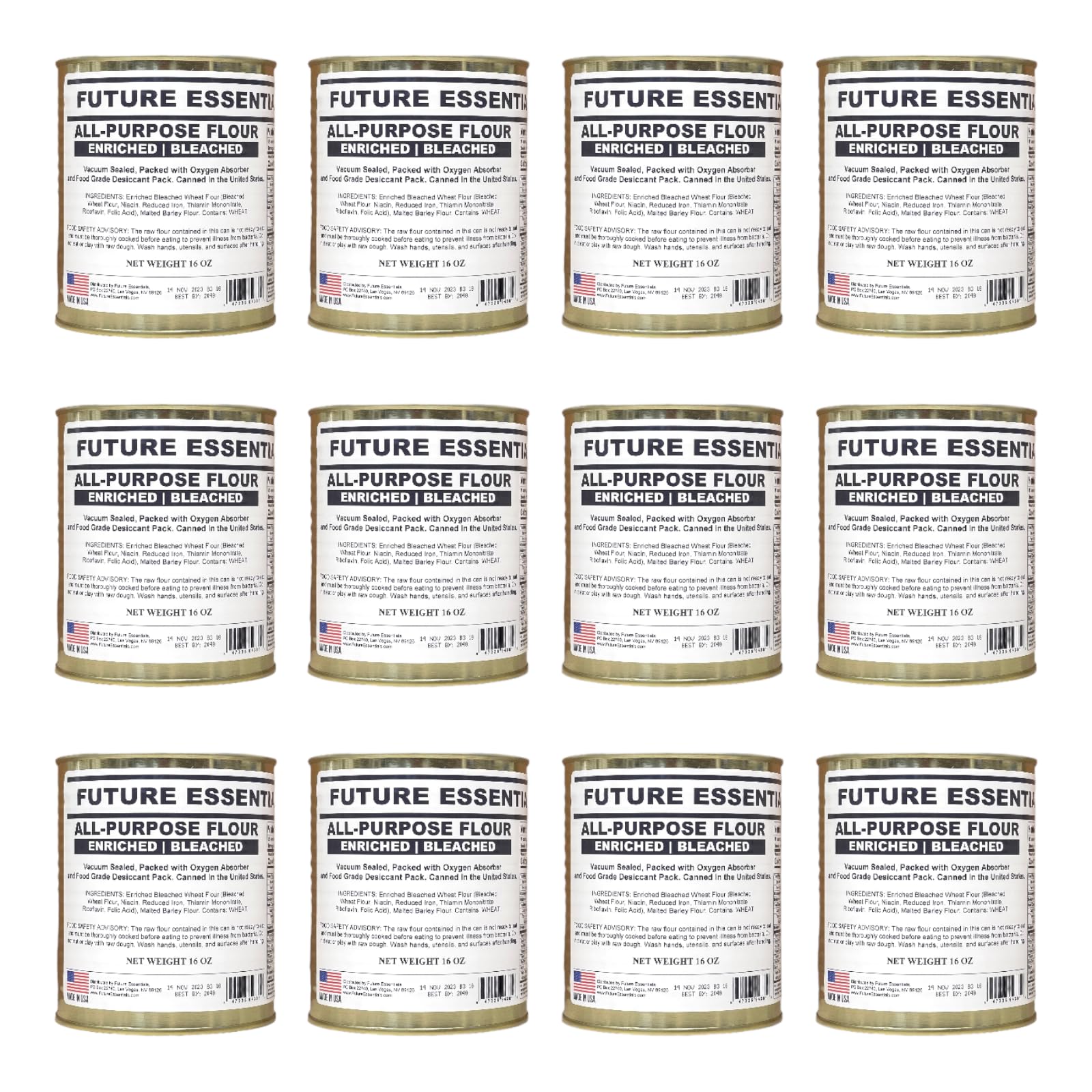 Future Essentials All Purpose White Flour - 12 Cans (50 lbs) - Bulk Baking & Cooking Flour for Bread, Pizza, Pastries - Perfect for Bakeries, Restaurants & Home Kitchens