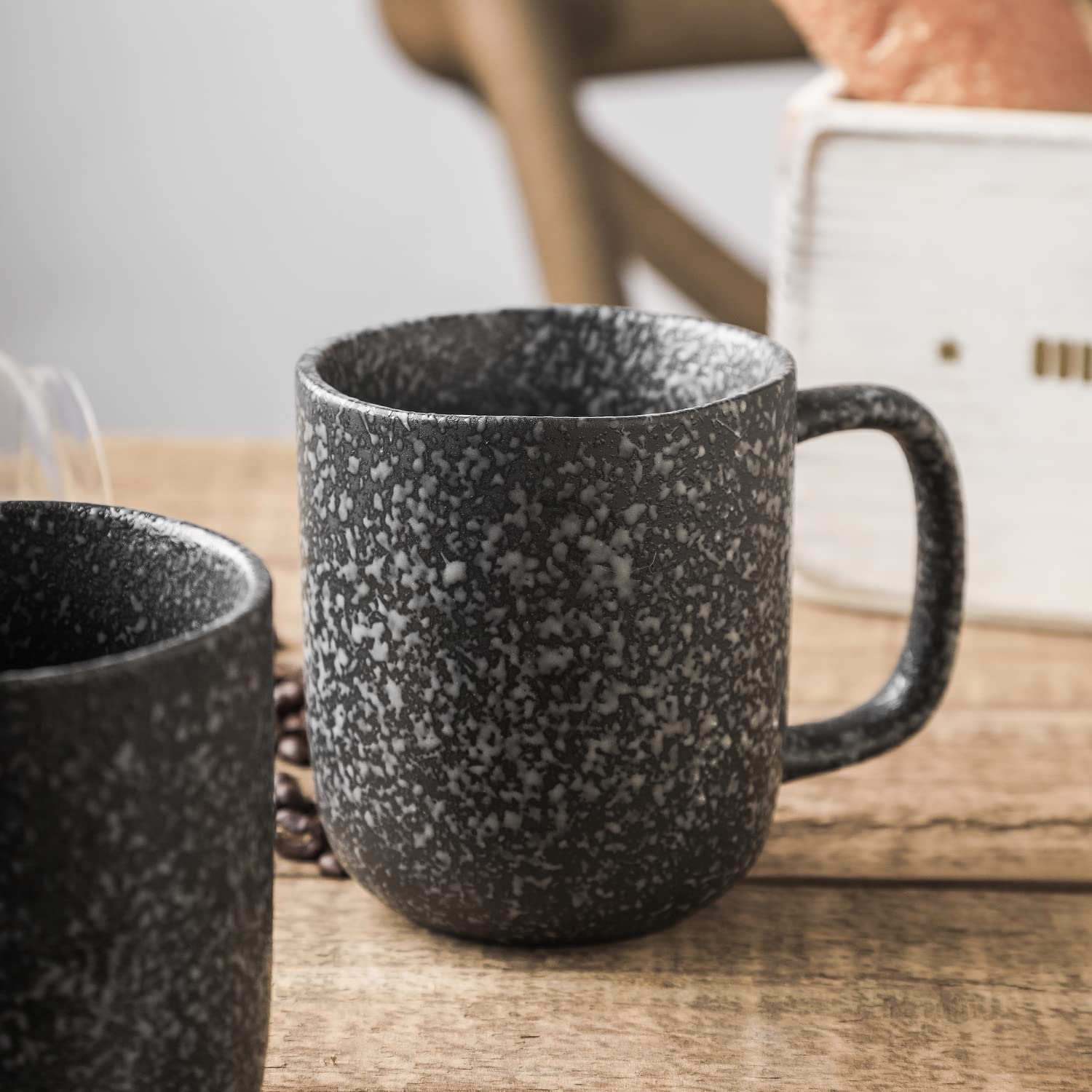 Premium Stoneware Dish Set - 4 Elegant Black and White Mugs for Coffee, Tea & Hot Beverages - Durable Ceramic Cups for Home, Office or Restaurant Use