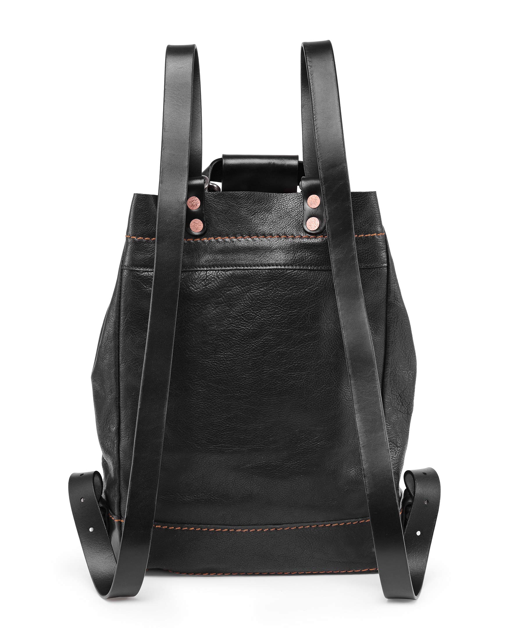 Genuine Leather Stars Align Bucket-Backpack (Black) - Stylish Unisex Travel Backpack for Work, School & Outdoor Adventures