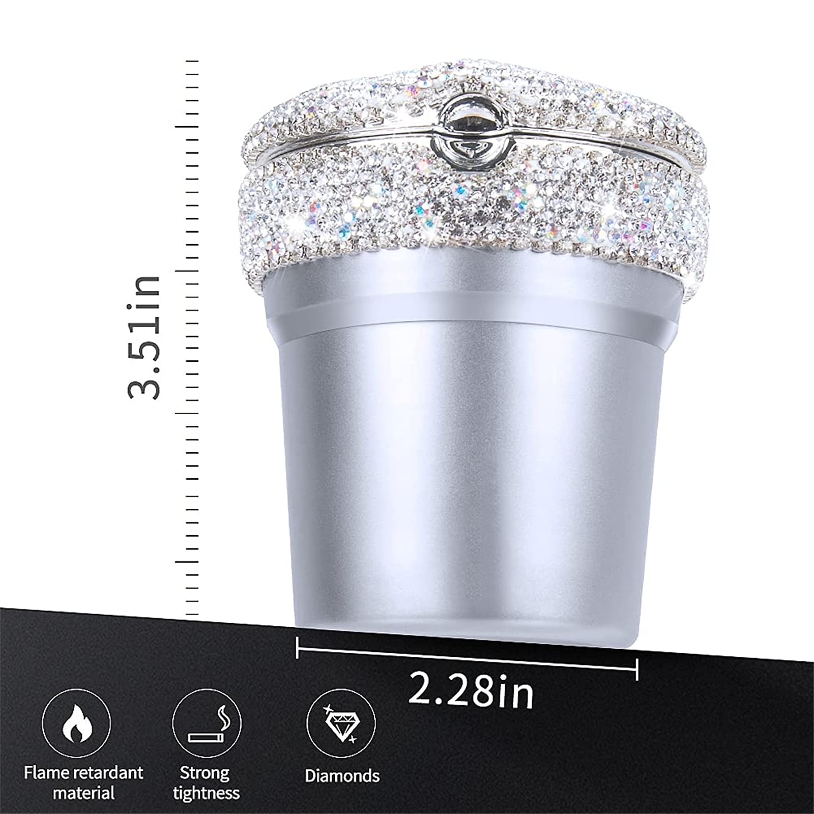Portable Car Ashtray with Blue LED Light - Smokeless Cigarette Holder for Cup Console - Car Accessories for Women & Men - Ideal for Vehicle, Home & Office Use - Perfect for Road Trips & Indoor Smoking Areas (1-Pack, Silver)