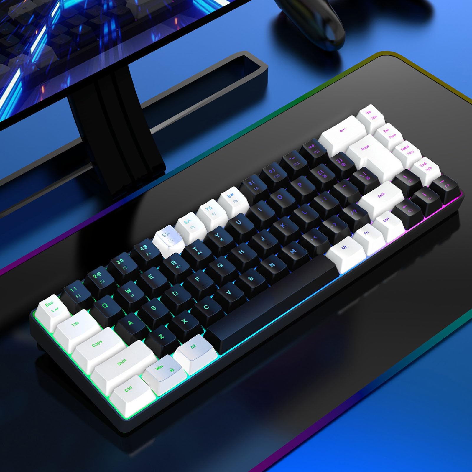 68-Key RGB Backlit Wired Gaming Keyboard - Compact USB Mechanical Keyboard with Ergonomic Design for PC & Desktop (White/Black) - Perfect for Esports, Gaming & Office Work