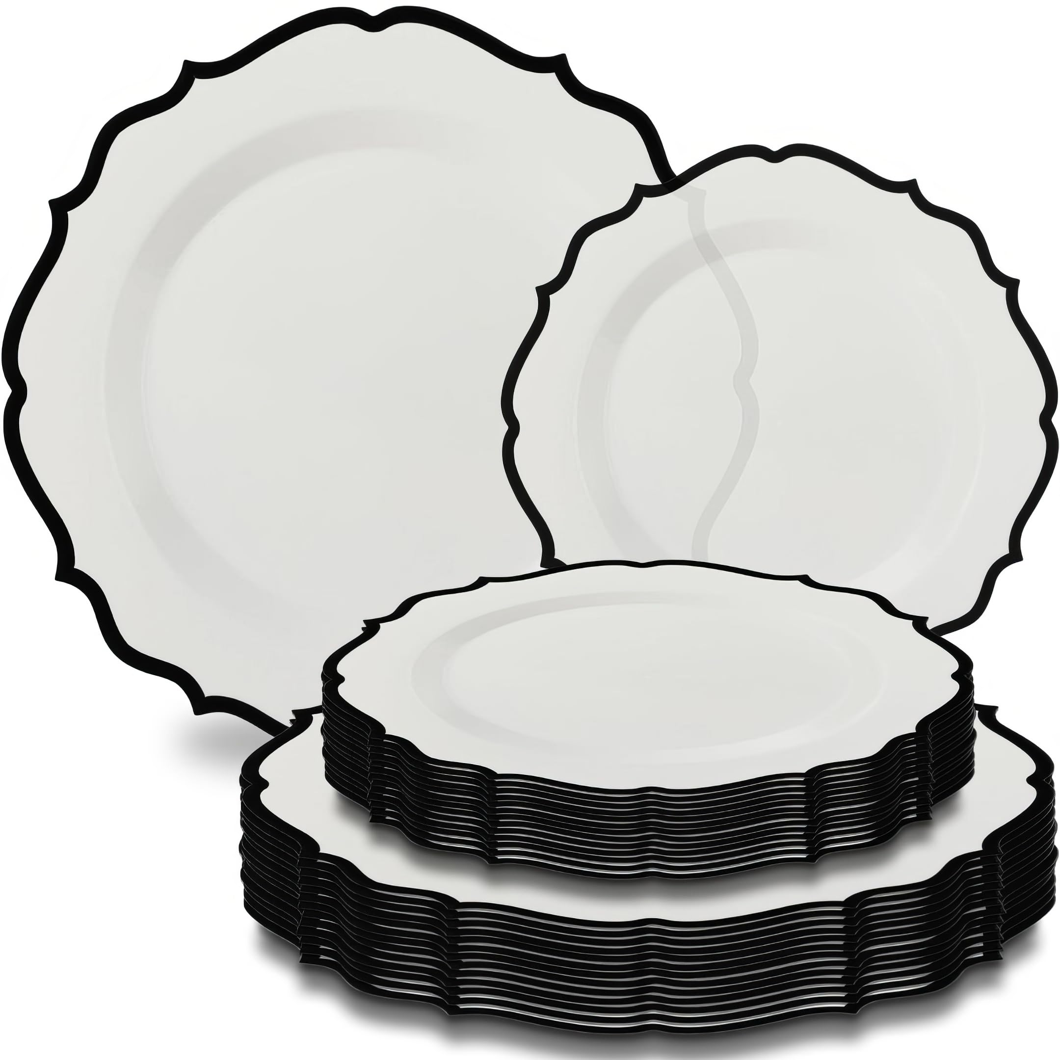 Modern Black Rim Clear Glass Plates Set of 32 (7.5