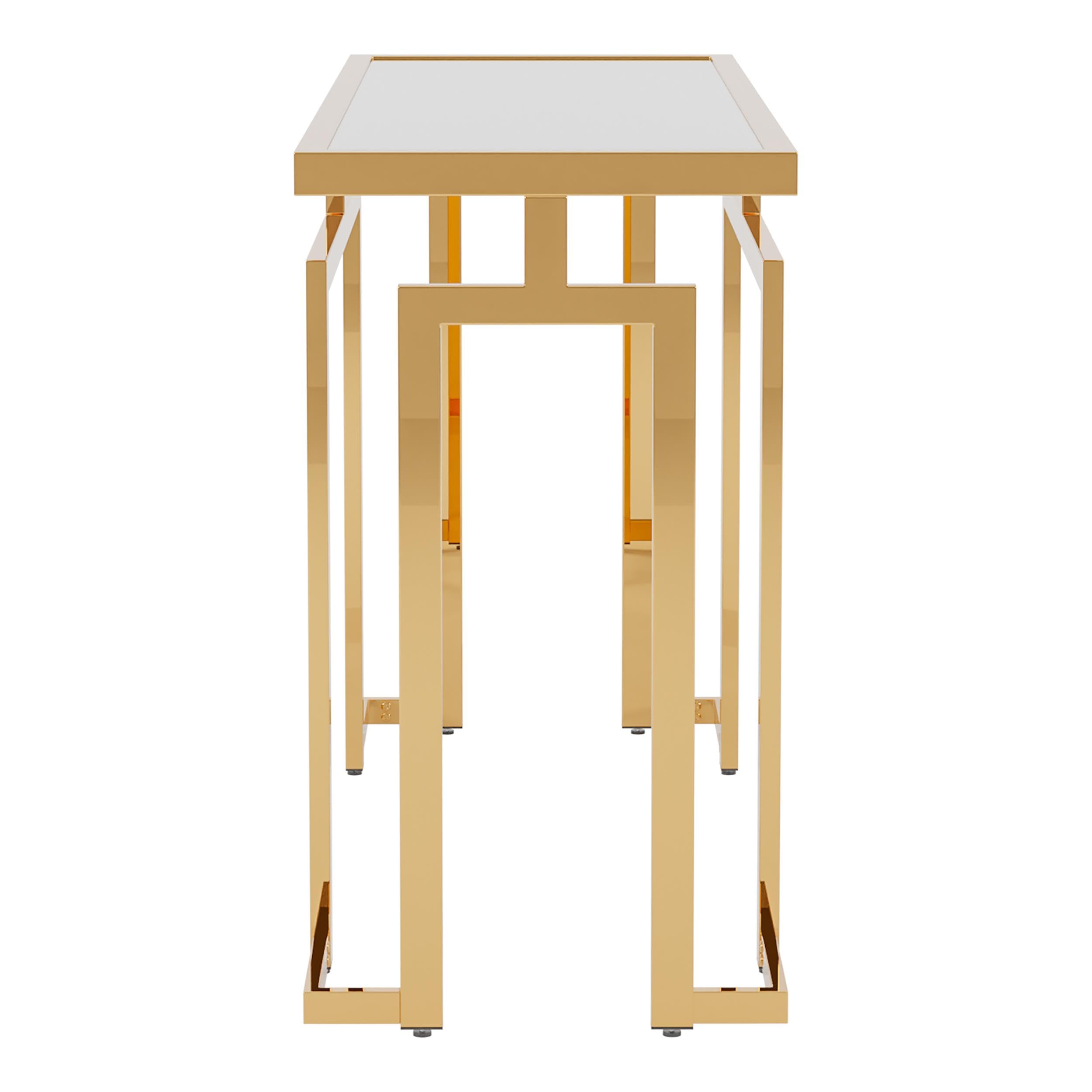 Furniture of America Mahone Contemporary Gold Glass Top Console Table - Modern Entryway Sofa Table for Living Room, Hallway & Foyer Decor